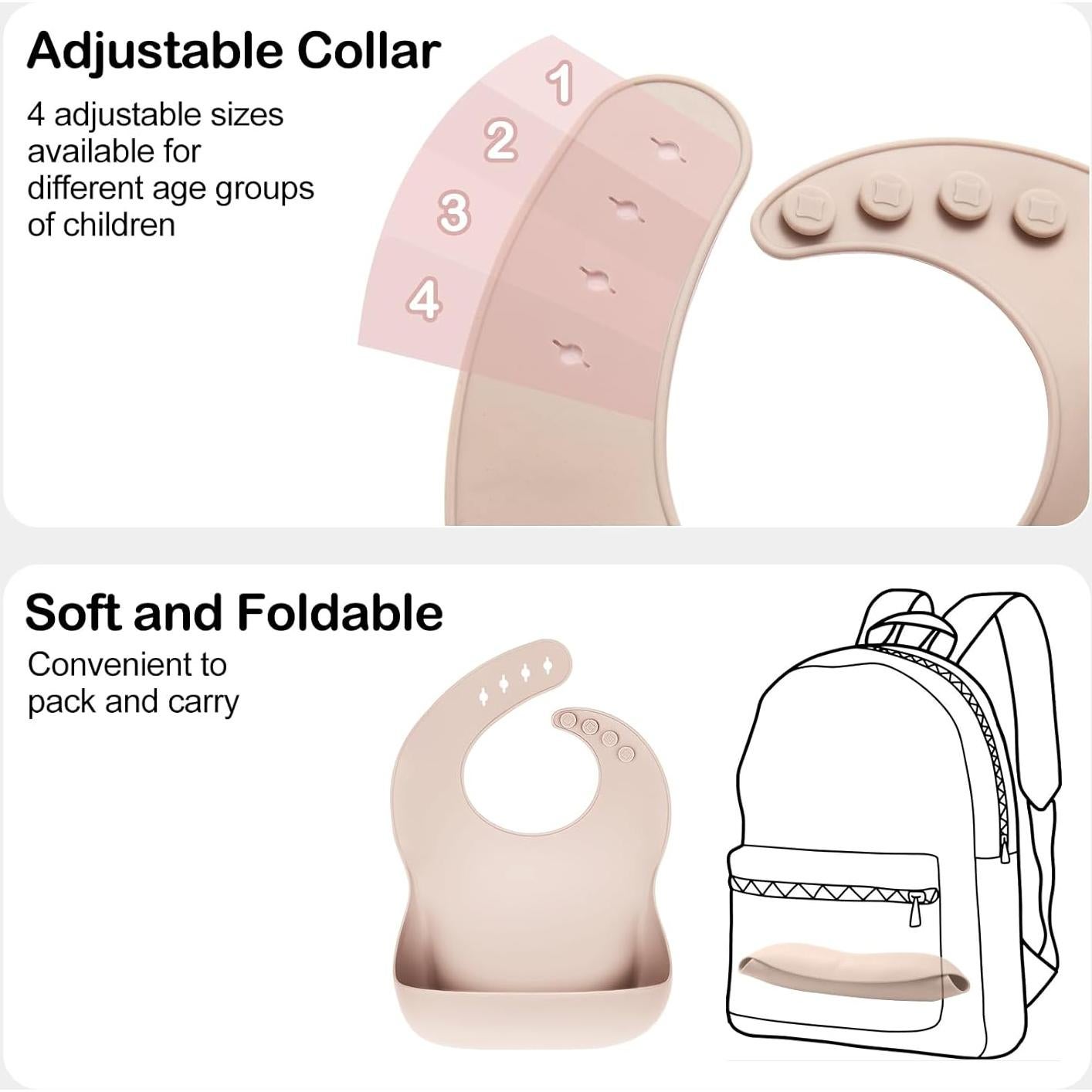 Baberos de Silicona para Bebés - Conjunto de 3 Rosa, Ajustables y Libres de BPA