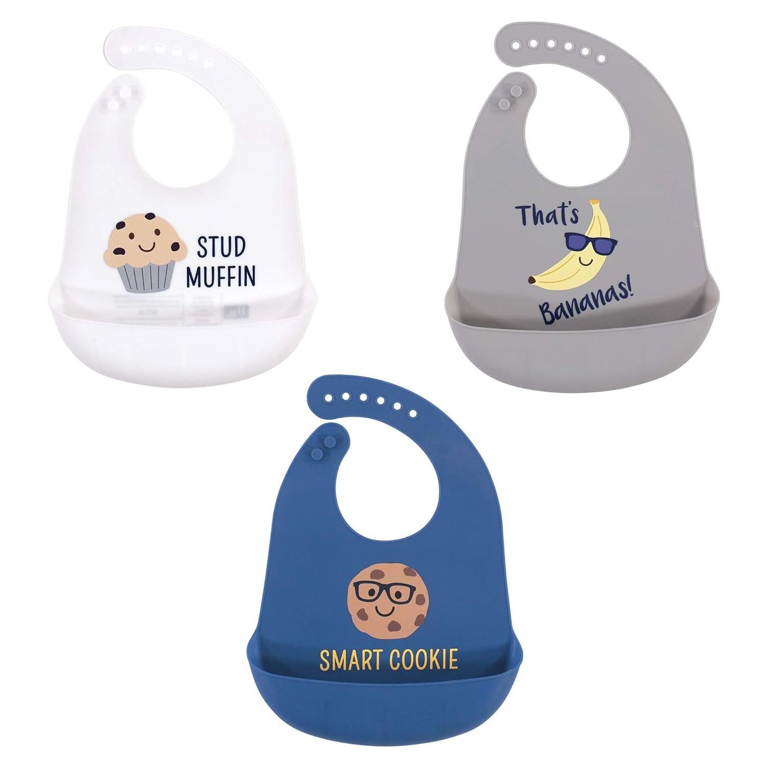 Baberos de Silicona Hudson Baby Unisex 3-Pack Stud Muffin
