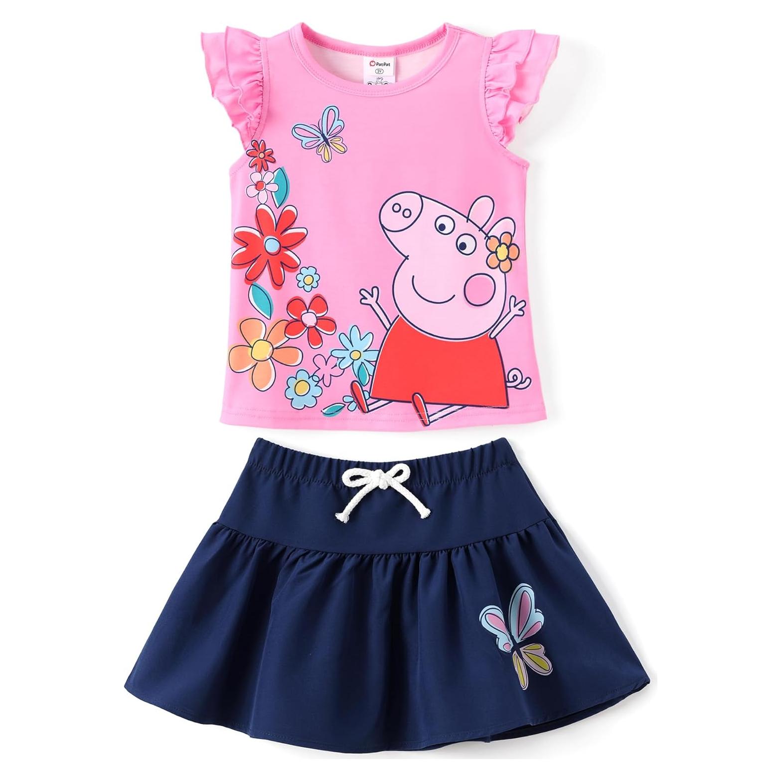 Conjunto Peppa Pig 2 Piezas Niña 2-6 Años Top y Falda