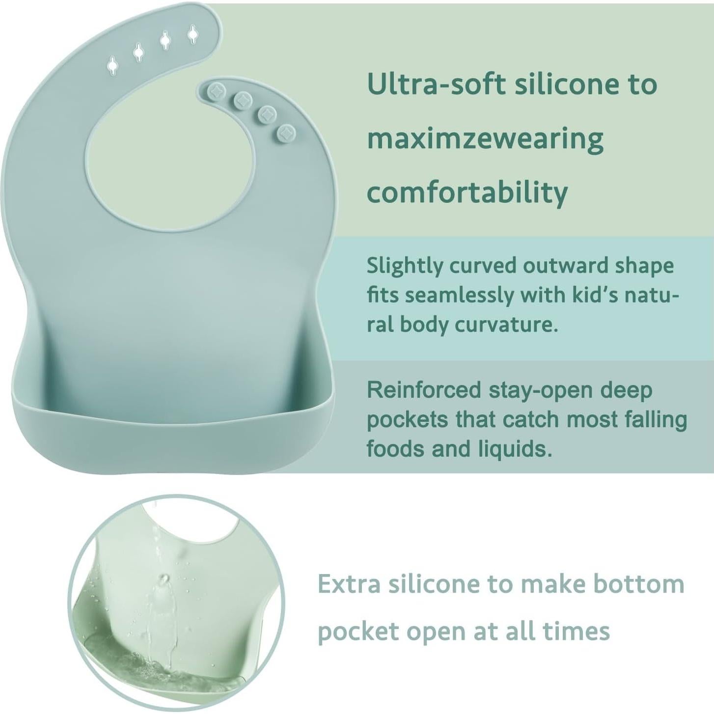 Baberos de Silicona PandaEar - Paquete de 3 Unisex Impermeables