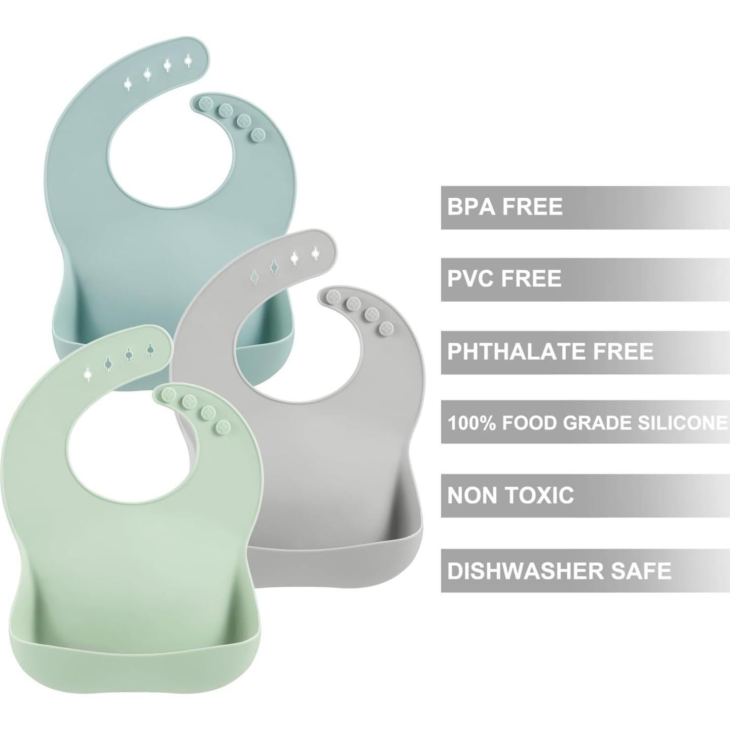 Baberos de Silicona PandaEar - Paquete de 3 Unisex Impermeables