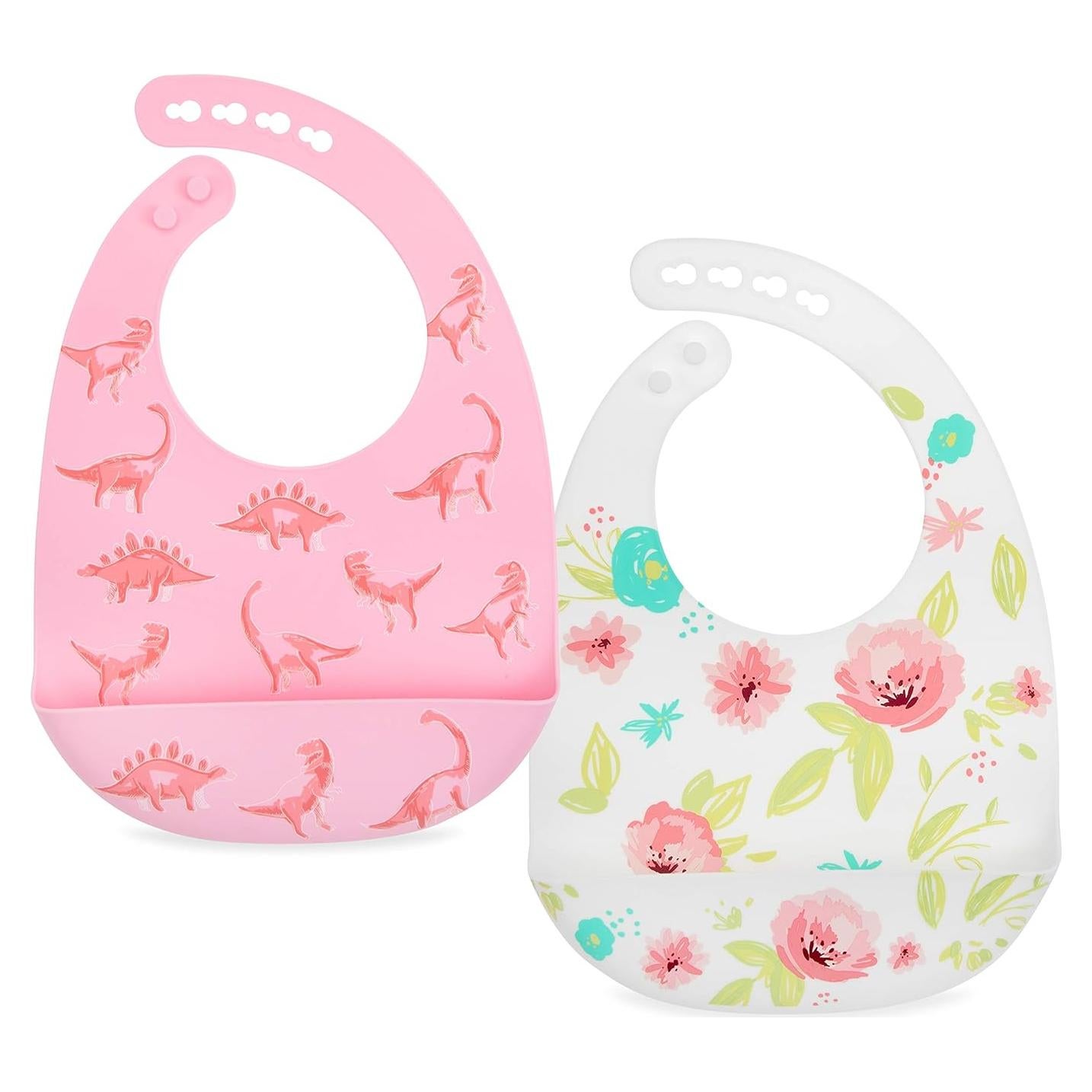 Nuby Baberos de Silicona 2 Pack Ajustables con Recogedor