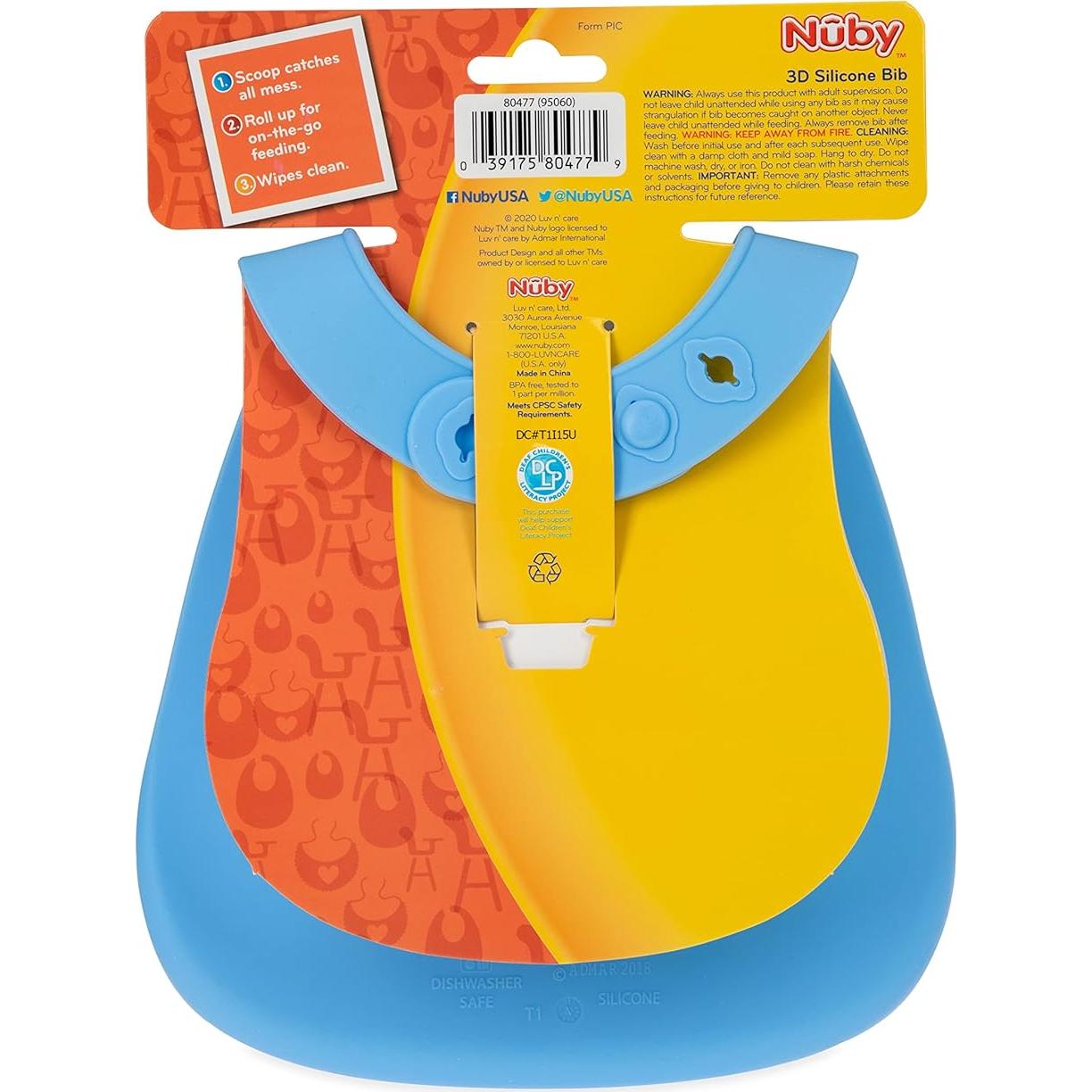 Babero de Silicona Nuby 3D con Recogedor para Bebés 6+ Meses