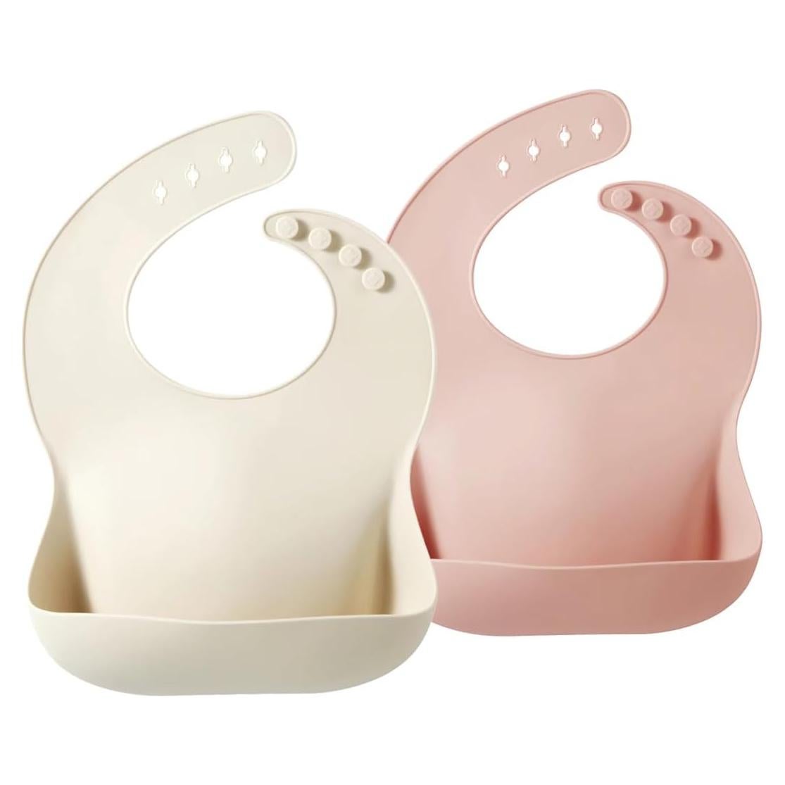 Baberos de Silicona PandaEar para Bebés - 2 Pack Rosa Tostado