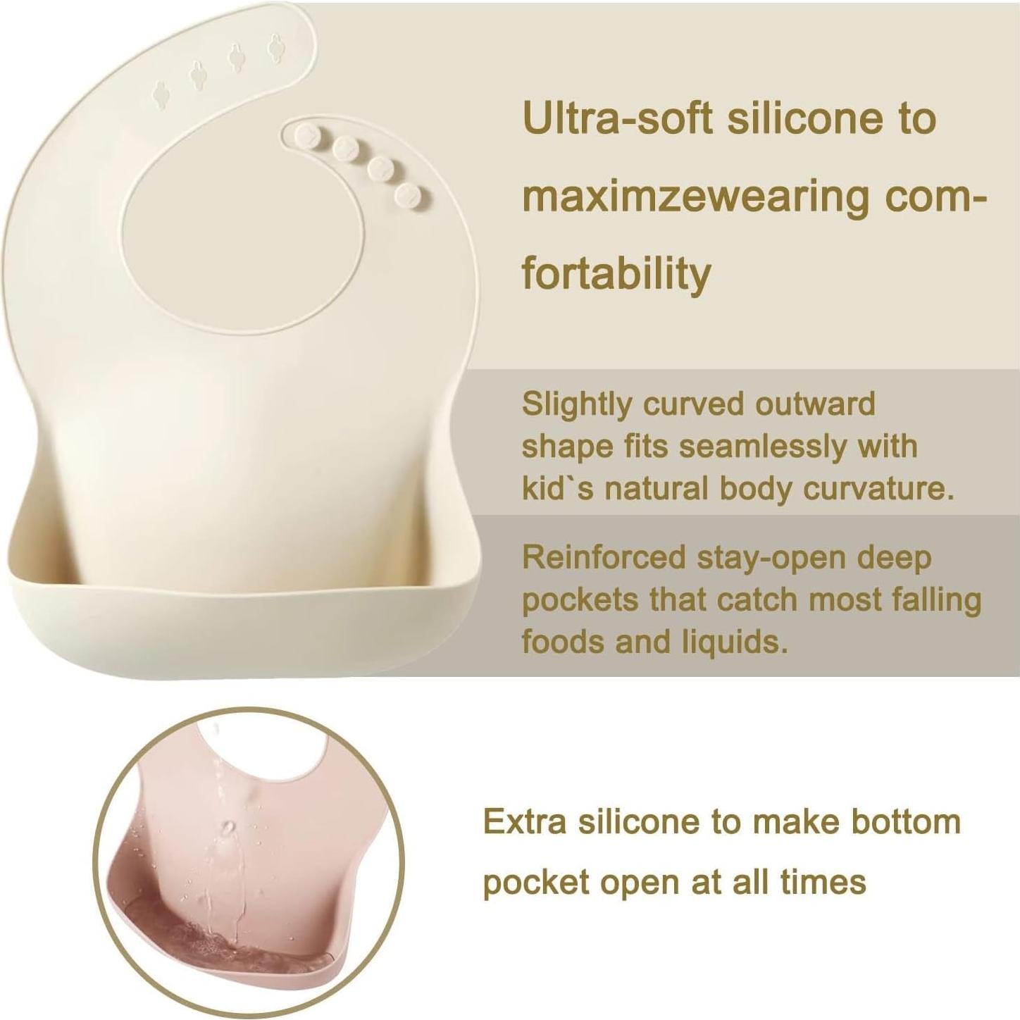 Baberos de Silicona PandaEar para Bebés - 2 Pack Rosa Tostado