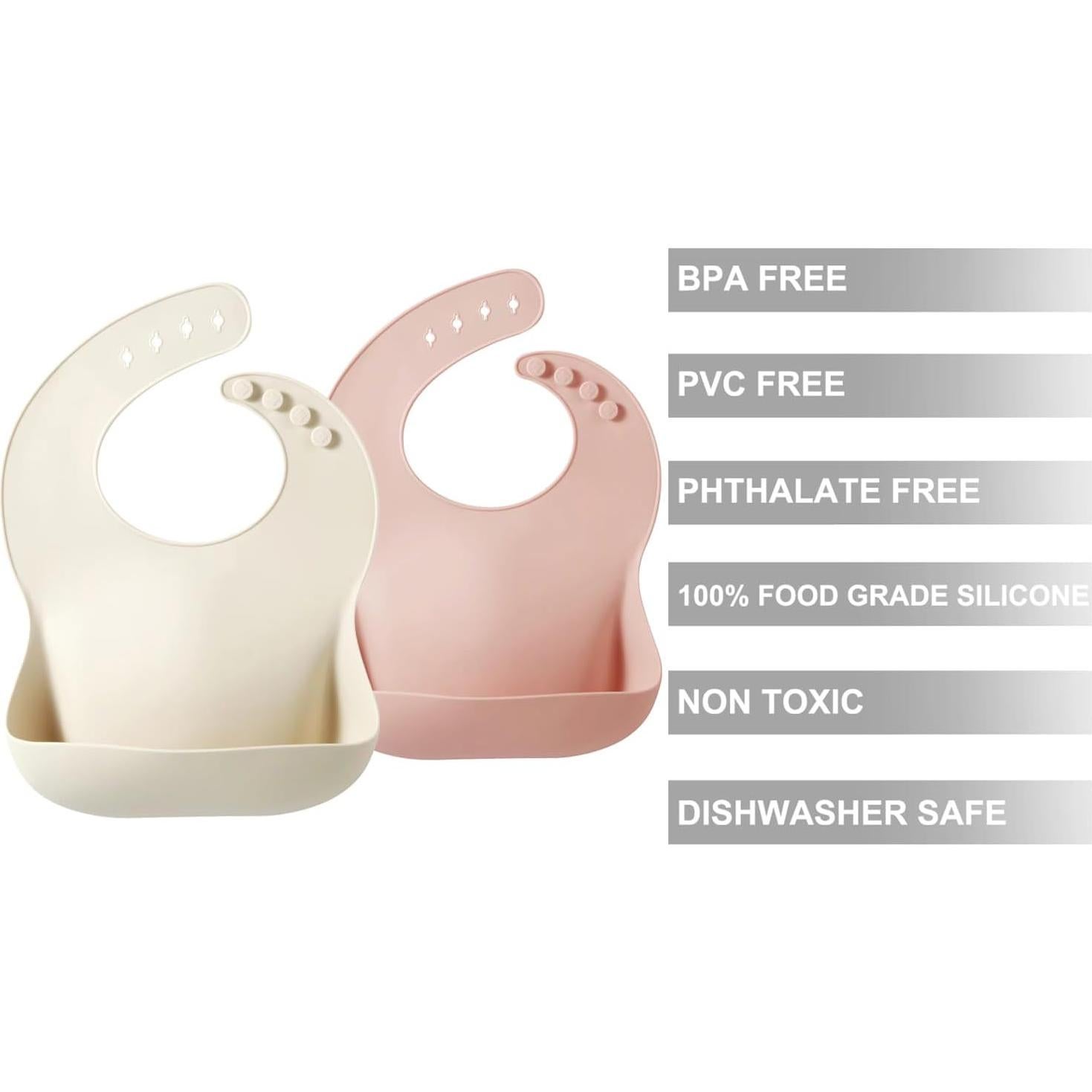 Baberos de Silicona PandaEar para Bebés - 2 Pack Rosa Tostado