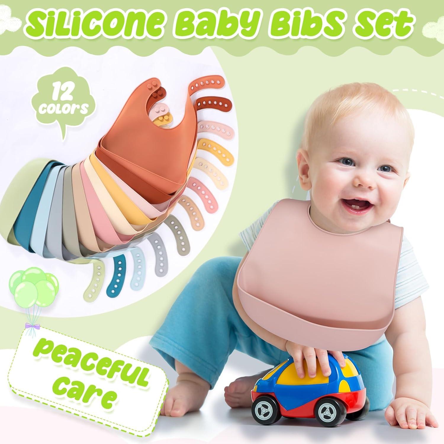 Baberos de Silicona Tioncy 24 Pcs Ajustables Impermeables