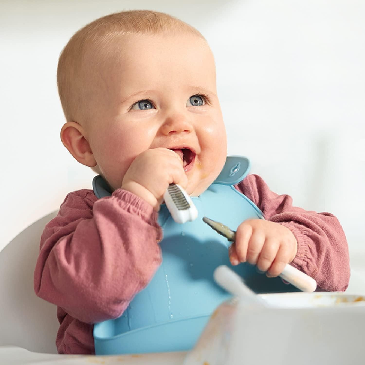 Babero de Silicona NumNum Verde Glaciar para Bebés 6-72 meses
