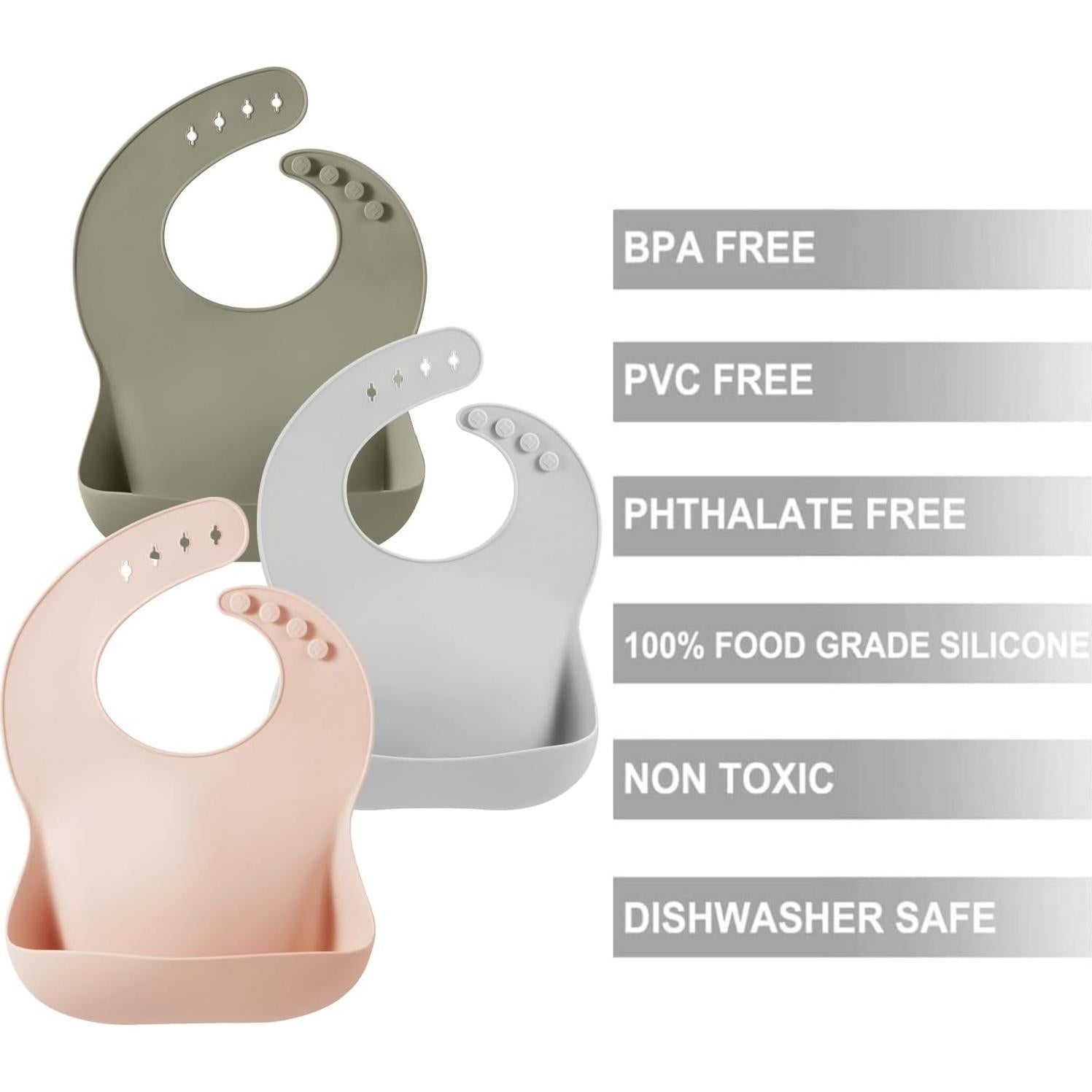 Baberos de Silicona PandaEar 3 Unidades Ajustables para Bebés