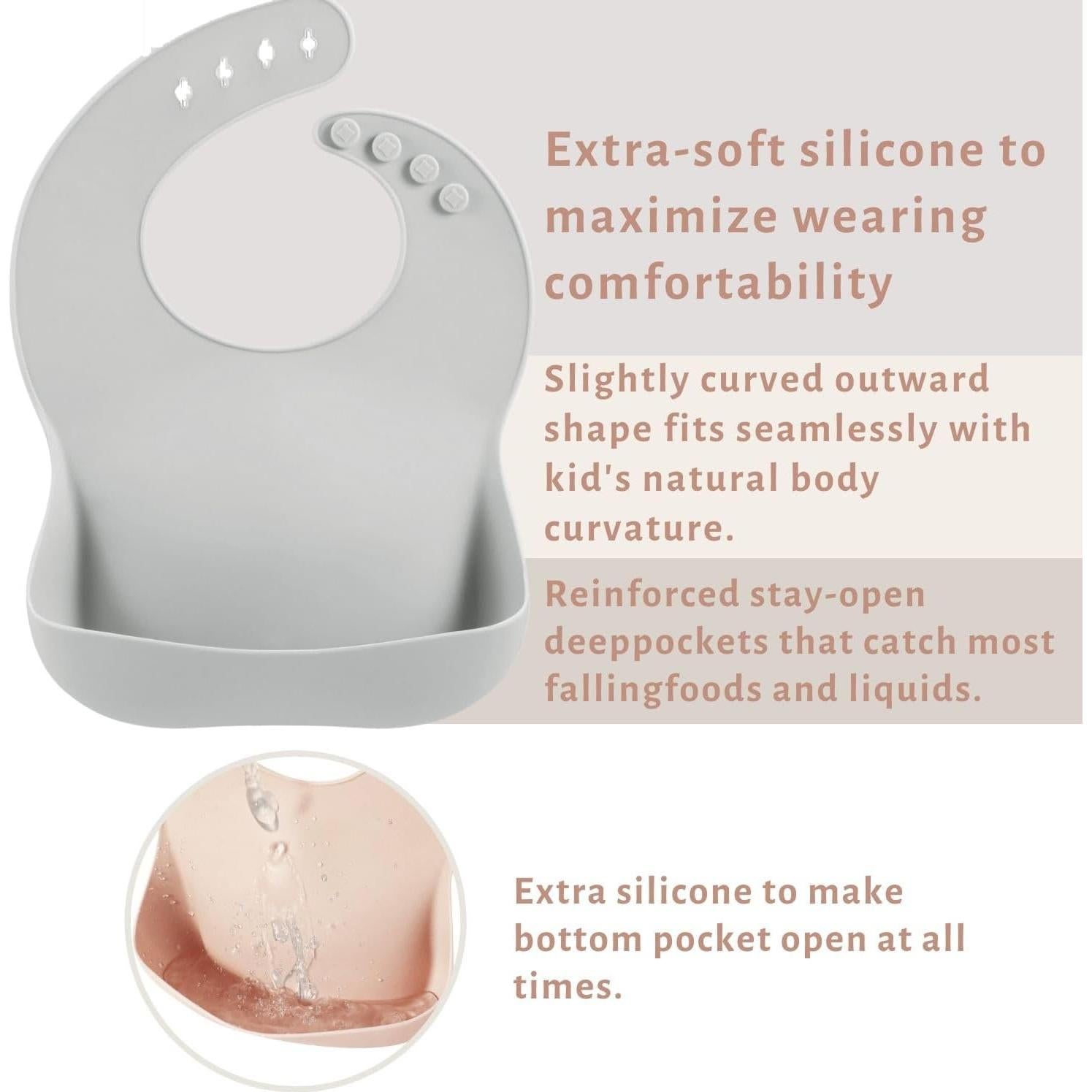 Baberos de Silicona PandaEar 3 Unidades Ajustables para Bebés