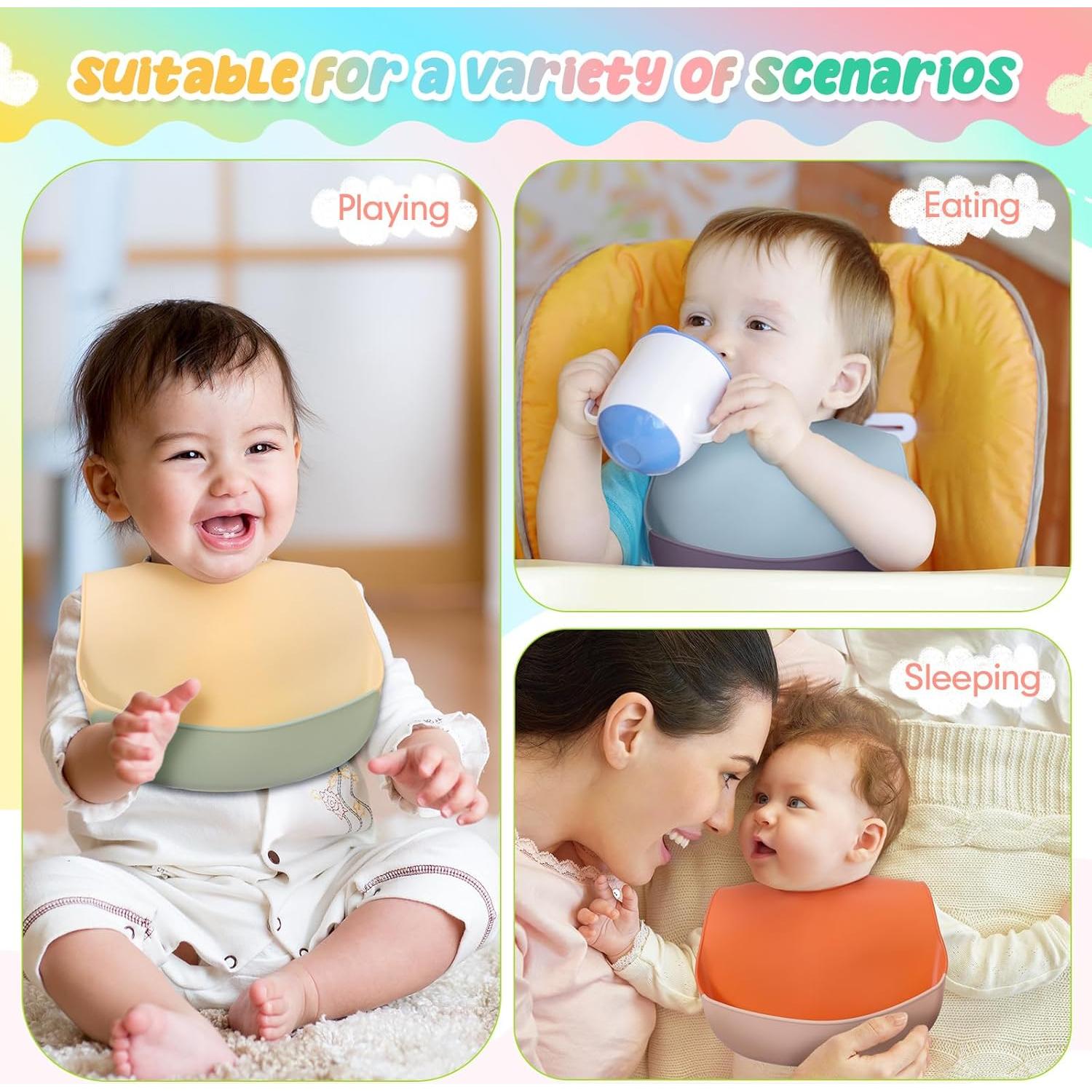 Baberos de Silicona Mepase Impermeables 12 Colores Ajustables