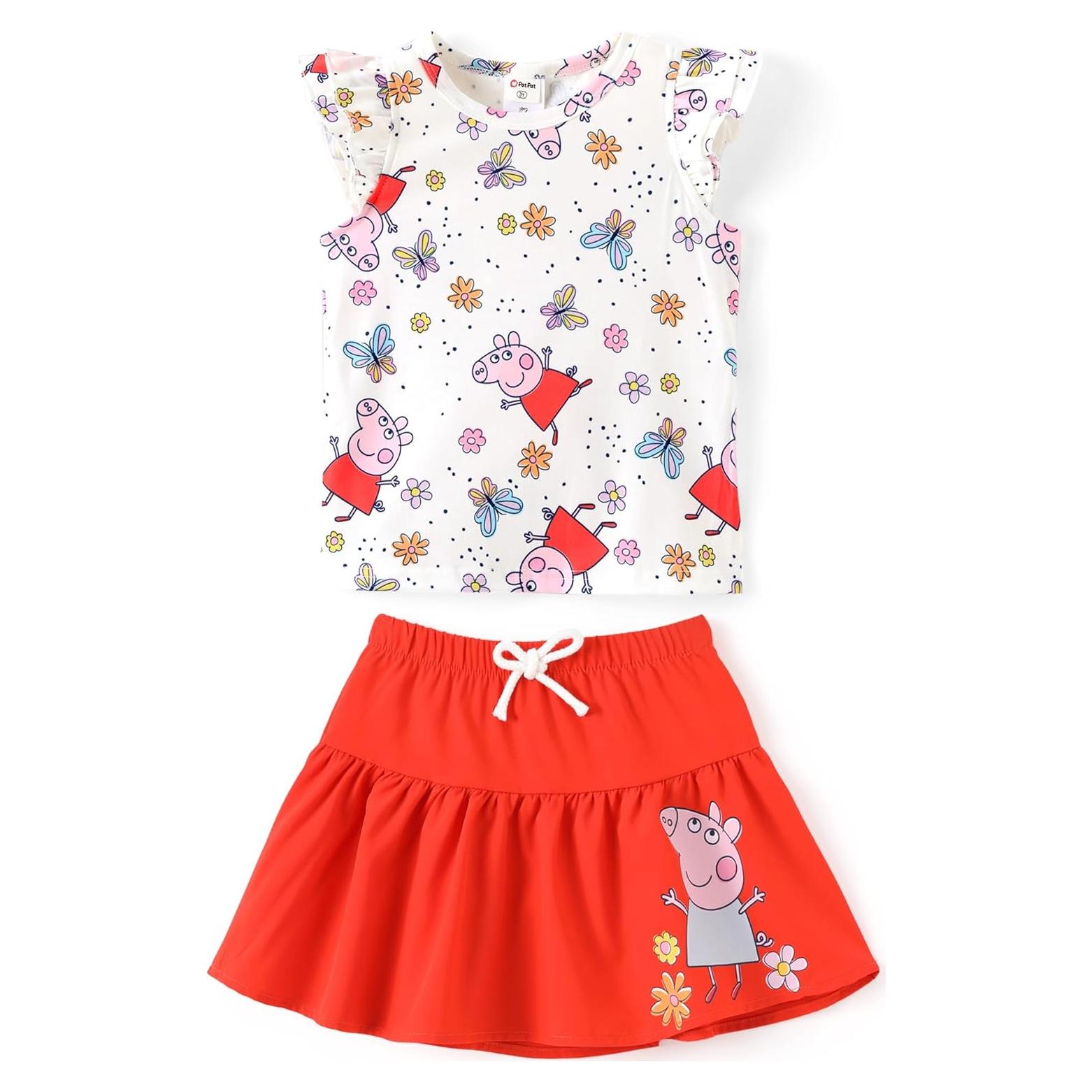 Conjunto 2 Piezas Niña Peppa Pig Top y Falda Floral 2-6 Años