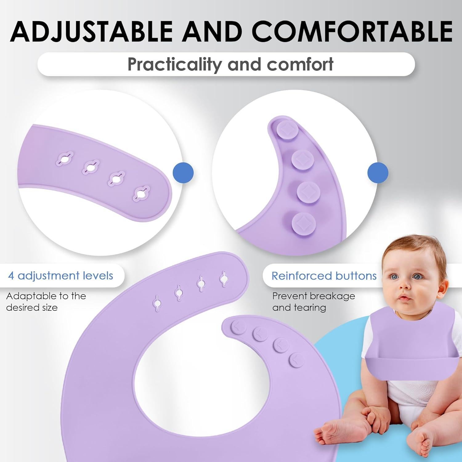 Juego de 3 Baberos de Silicona Rosa - Impermeables y Ajustables