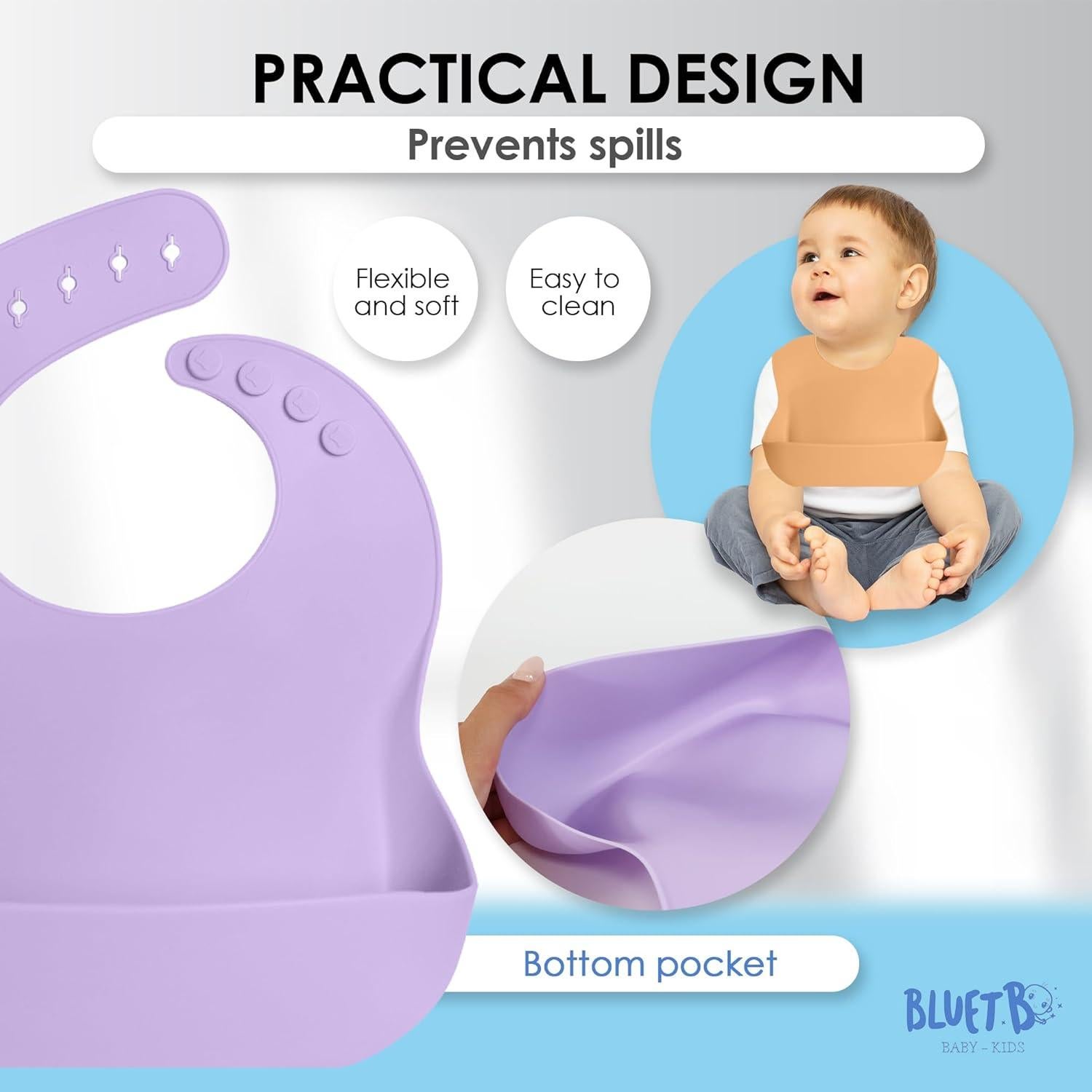 Juego de 3 Baberos de Silicona Rosa - Impermeables y Ajustables