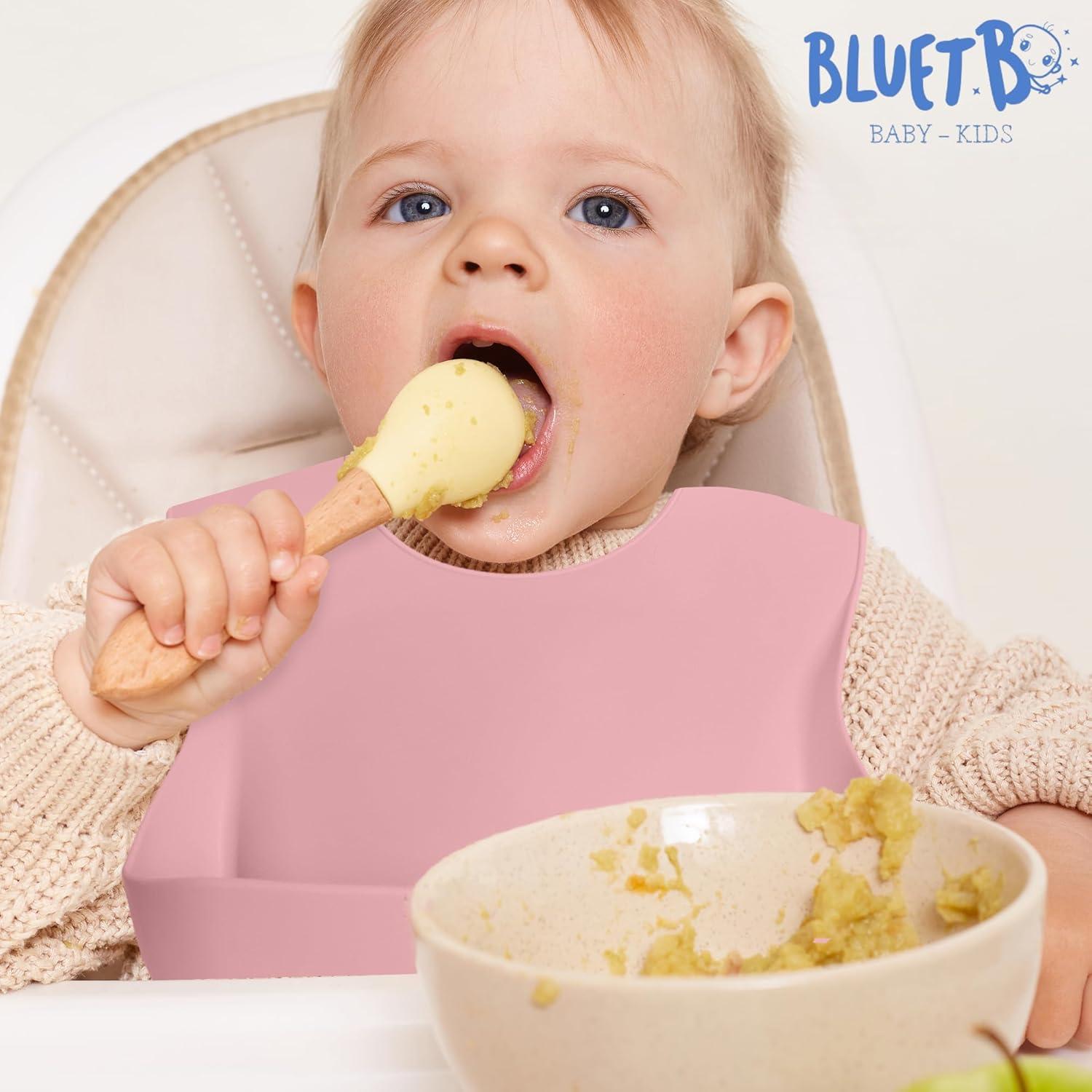 Juego de 3 Baberos de Silicona Rosa - Impermeables y Ajustables