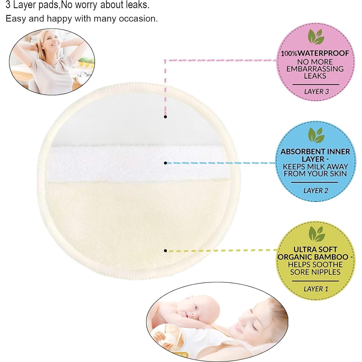 Almohadillas de Lactancia Lavables PINOWU - 10 Piezas Grande 11.9 cm
