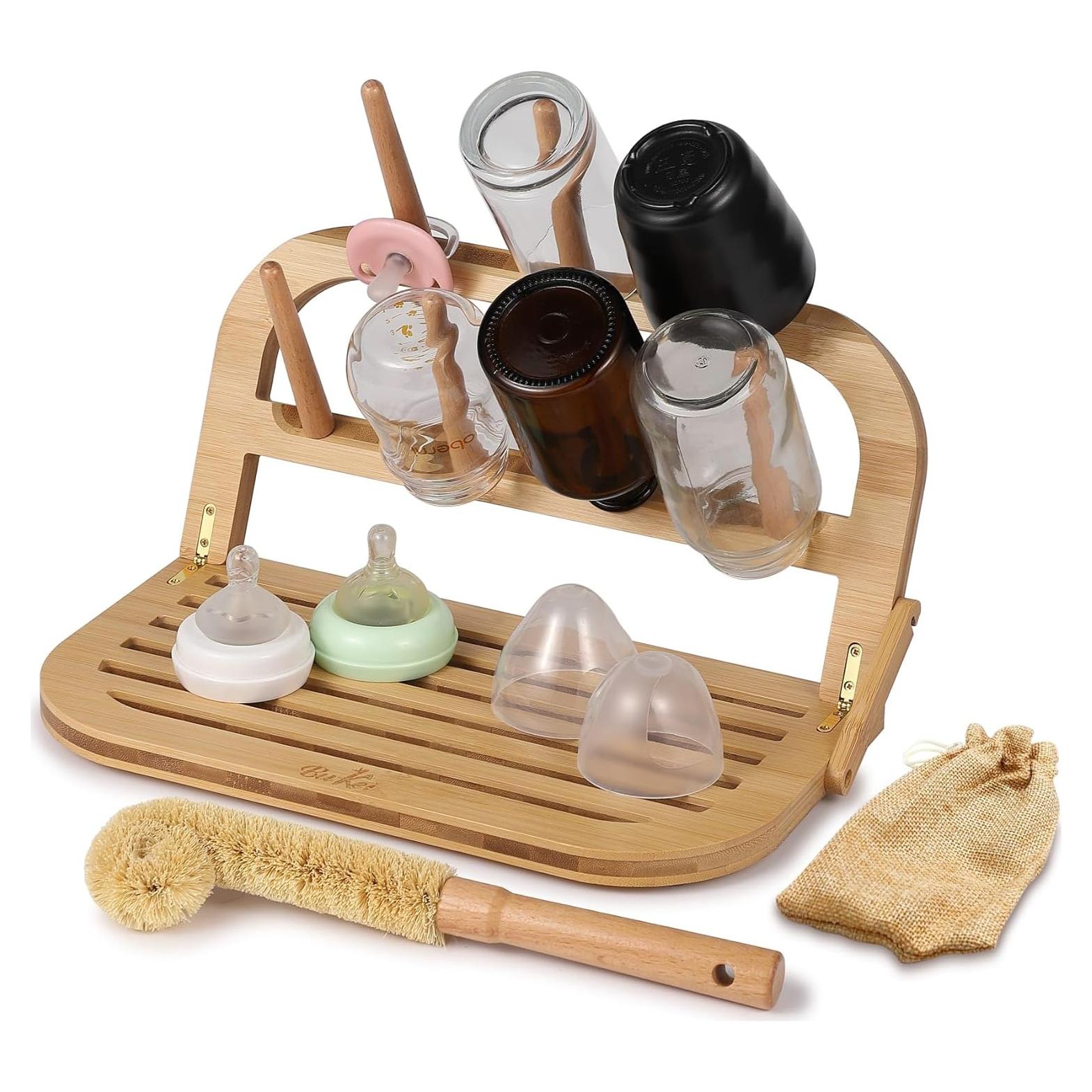 Secador de Botellas de Bebé Bukei de Bambú Plegable 7 Varillas