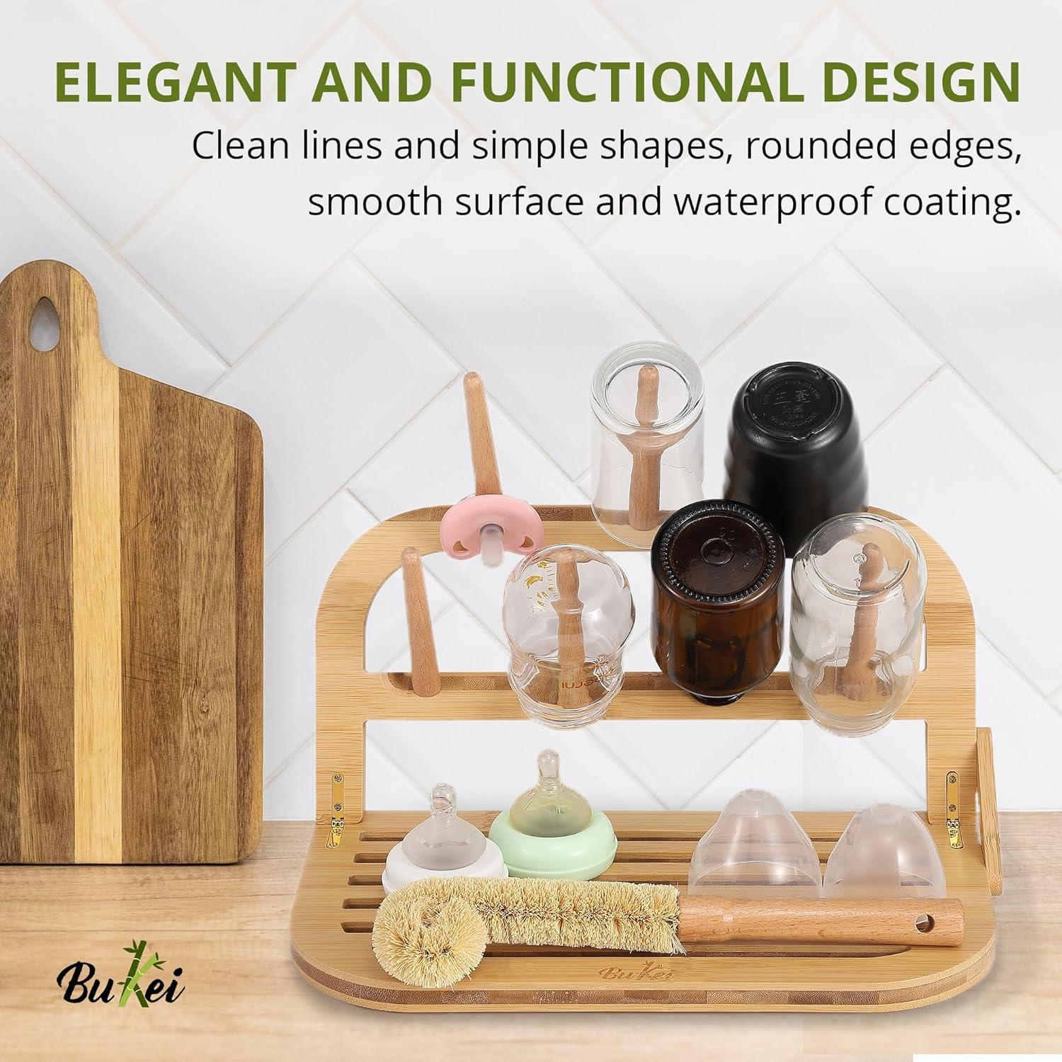 Secador de Botellas de Bebé Bukei de Bambú Plegable 7 Varillas