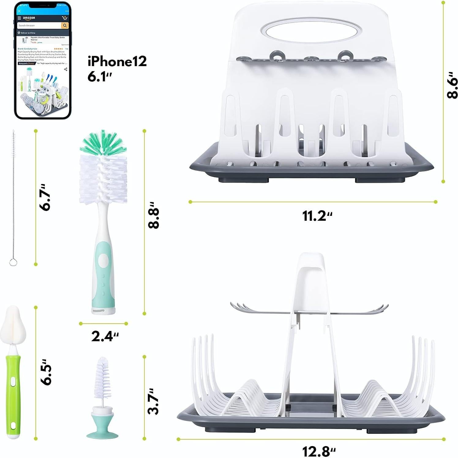 Secador de Biberones CAREBABYMORE con 6 Cepillos, Blanco