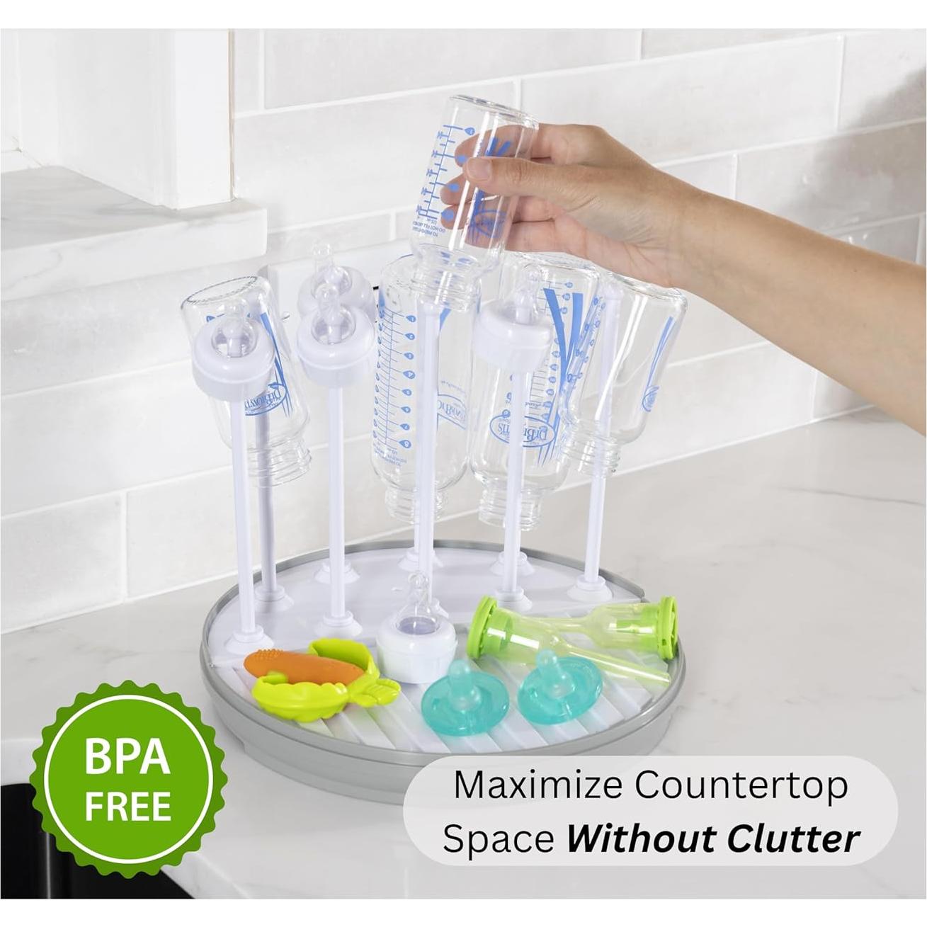 Estante de Secado para Biberones Pequeño - Libre de BPA - Gris/Blanco