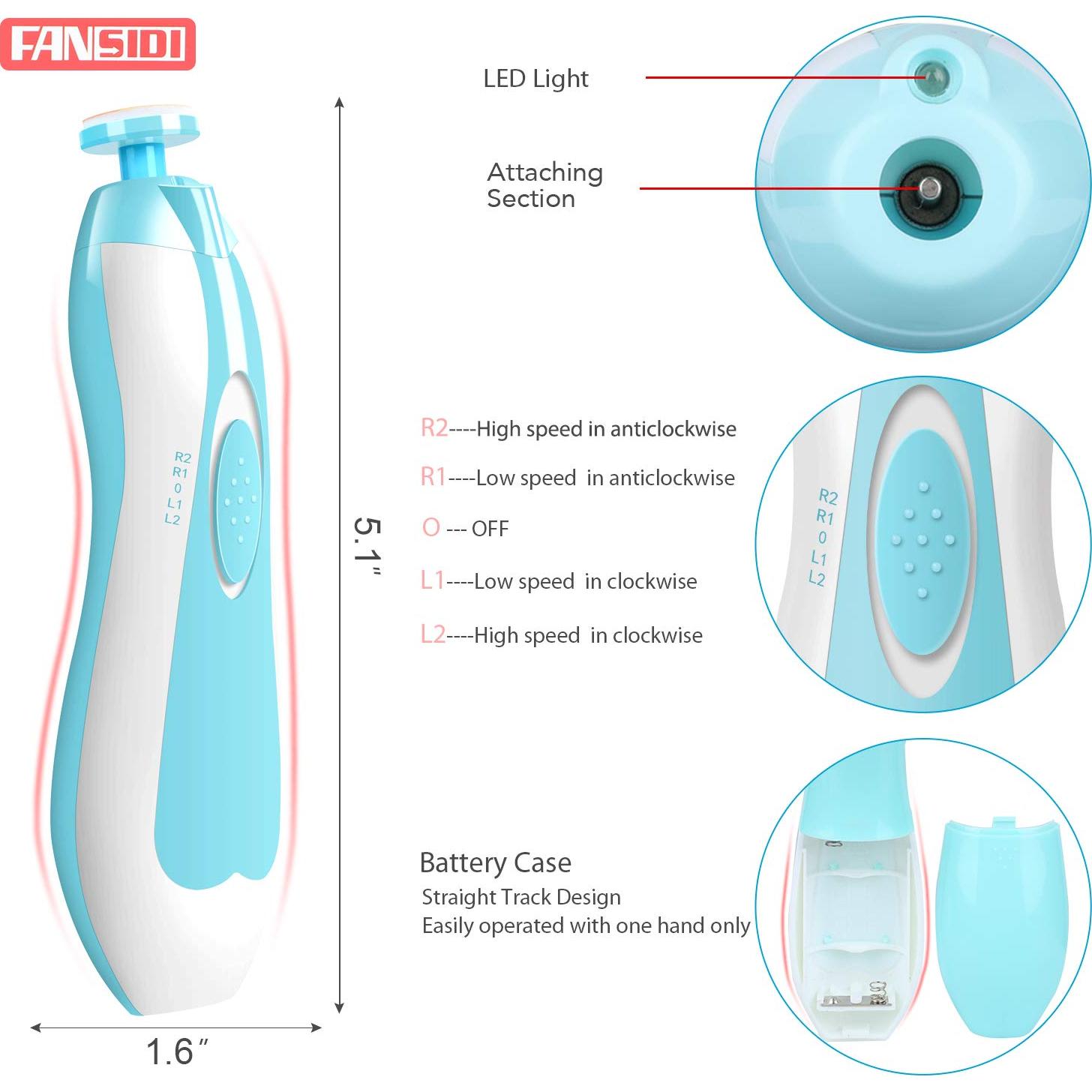 Cortador de Uñas Eléctrico FANSIDI para Bebés con 12 Accesorios