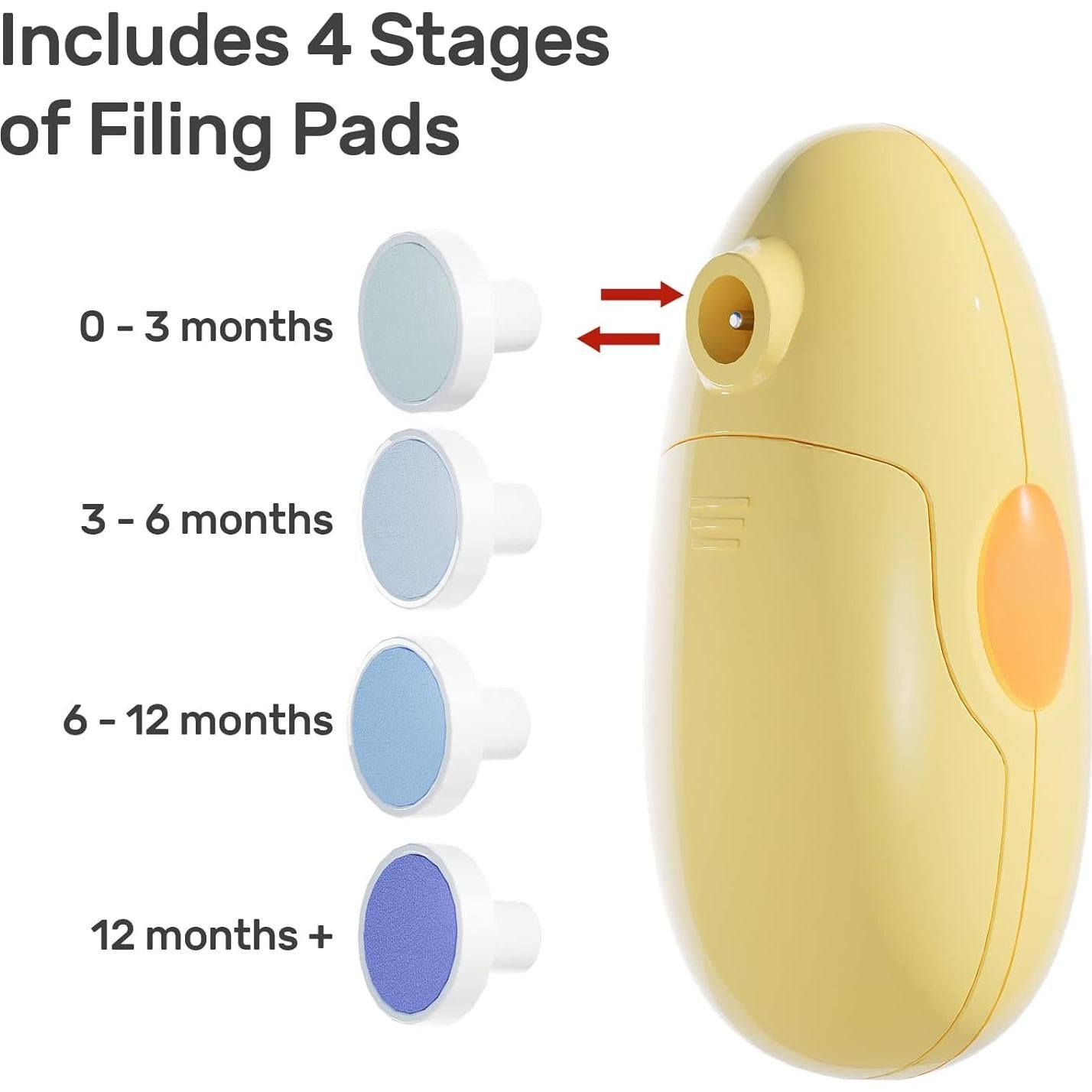 Cortador de Uñas Eléctrico NCVI para Bebés Amarillo - 8 Accesorios