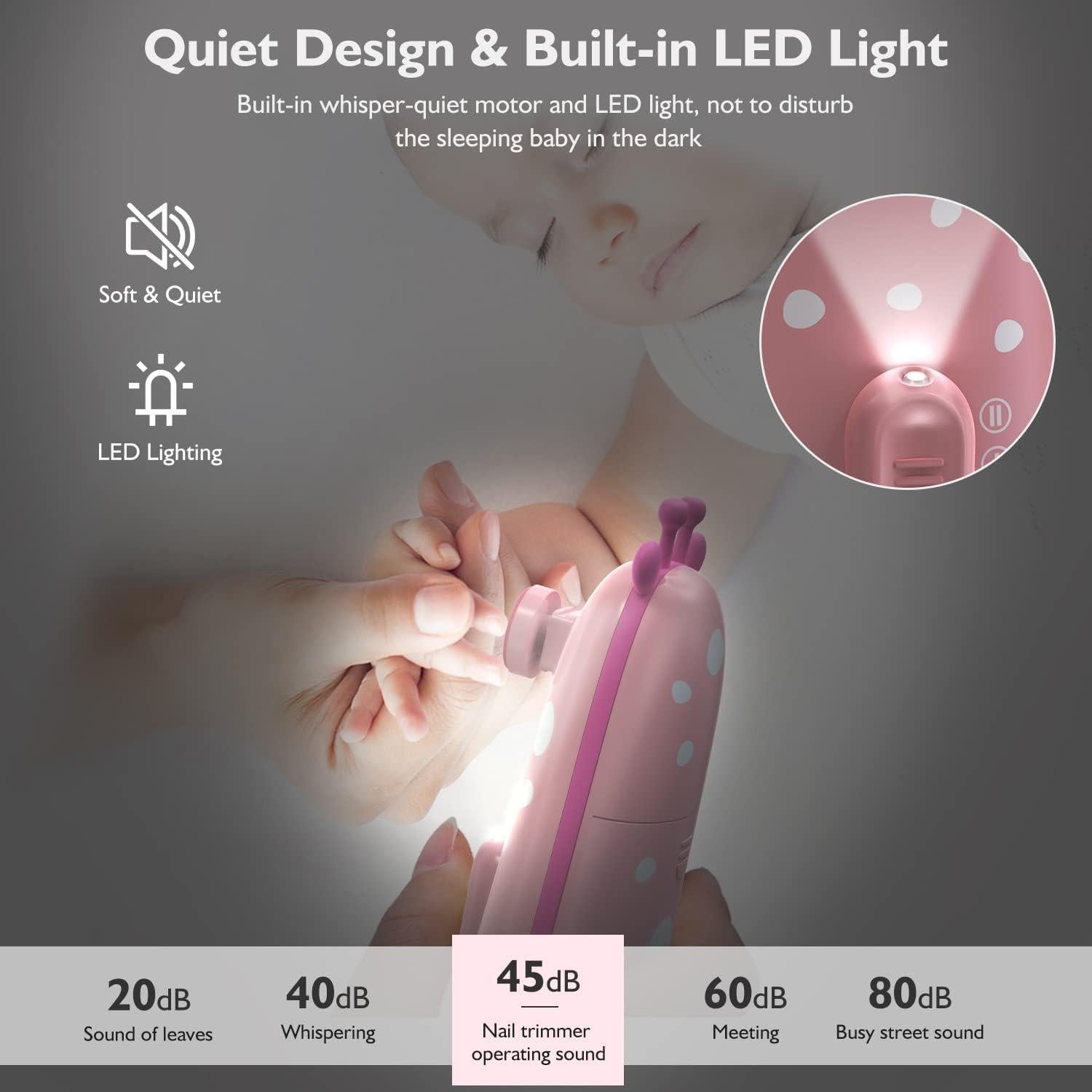 Cortador de Uñas Eléctrico para Bebés Megainvo Rosa 10 en 1