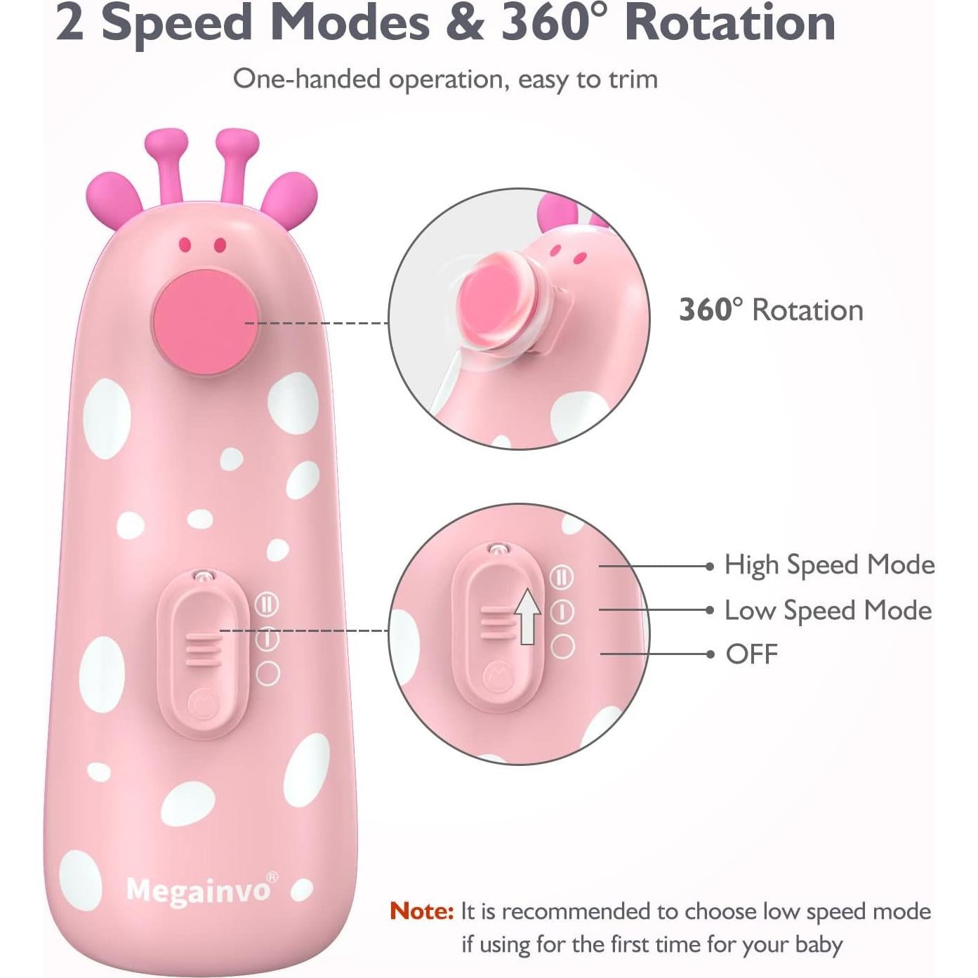 Cortador de Uñas Eléctrico para Bebés Megainvo Rosa 10 en 1