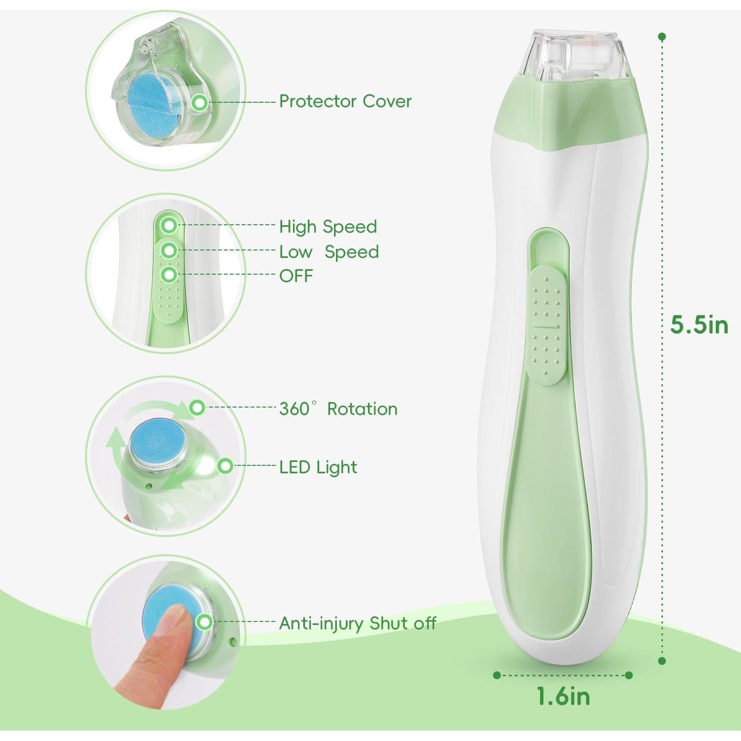 Cortador de Uñas Eléctrico Prolixity 15 en 1 Verde