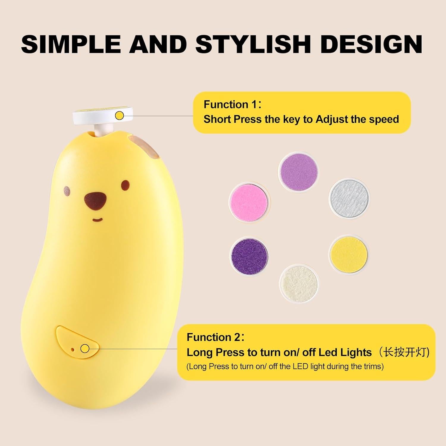 Lima de Uñas Eléctrica Sweebe Amarilla, Recargable, 6 Almohadillas