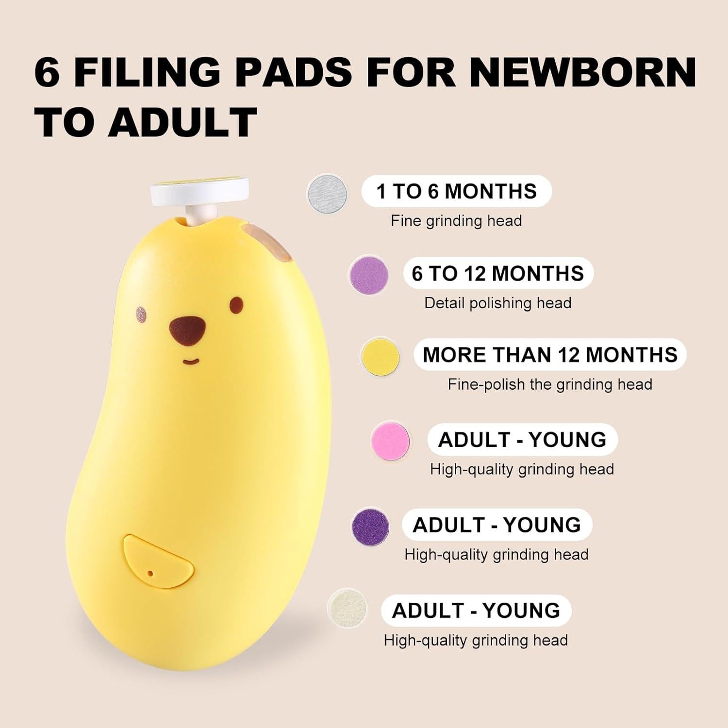 Lima de Uñas Eléctrica Sweebe Amarilla, Recargable, 6 Almohadillas