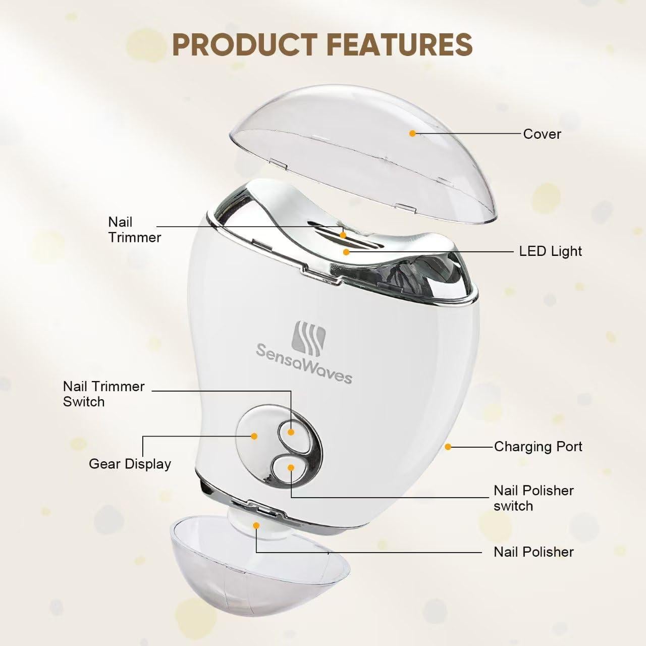 Cortador de Uñas Eléctrico 3 en 1 Sensawaves con Luz LED