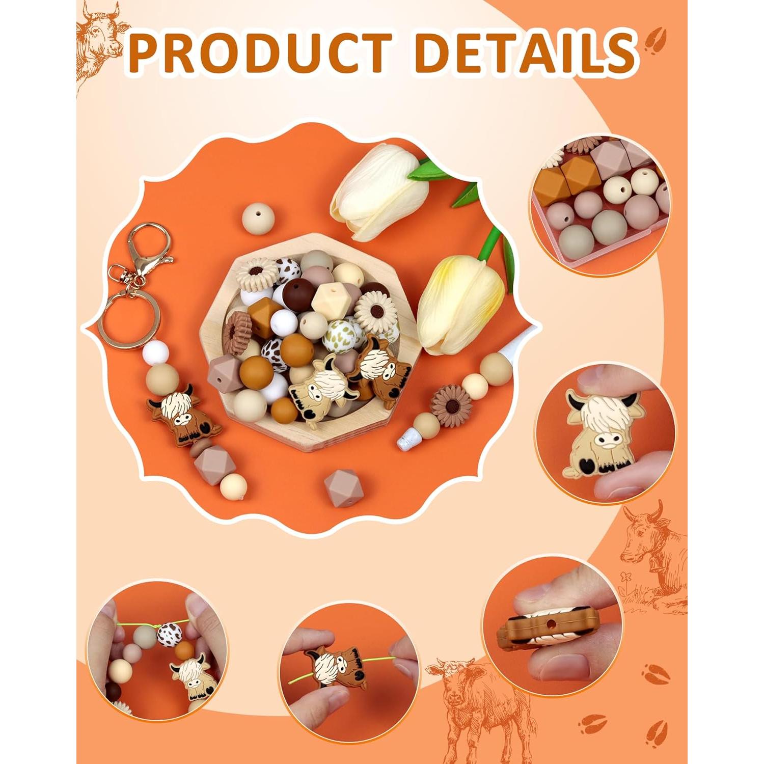 Juego de Perlas de Silicona FIVEIZERO 76 Piezas Vaca DIY