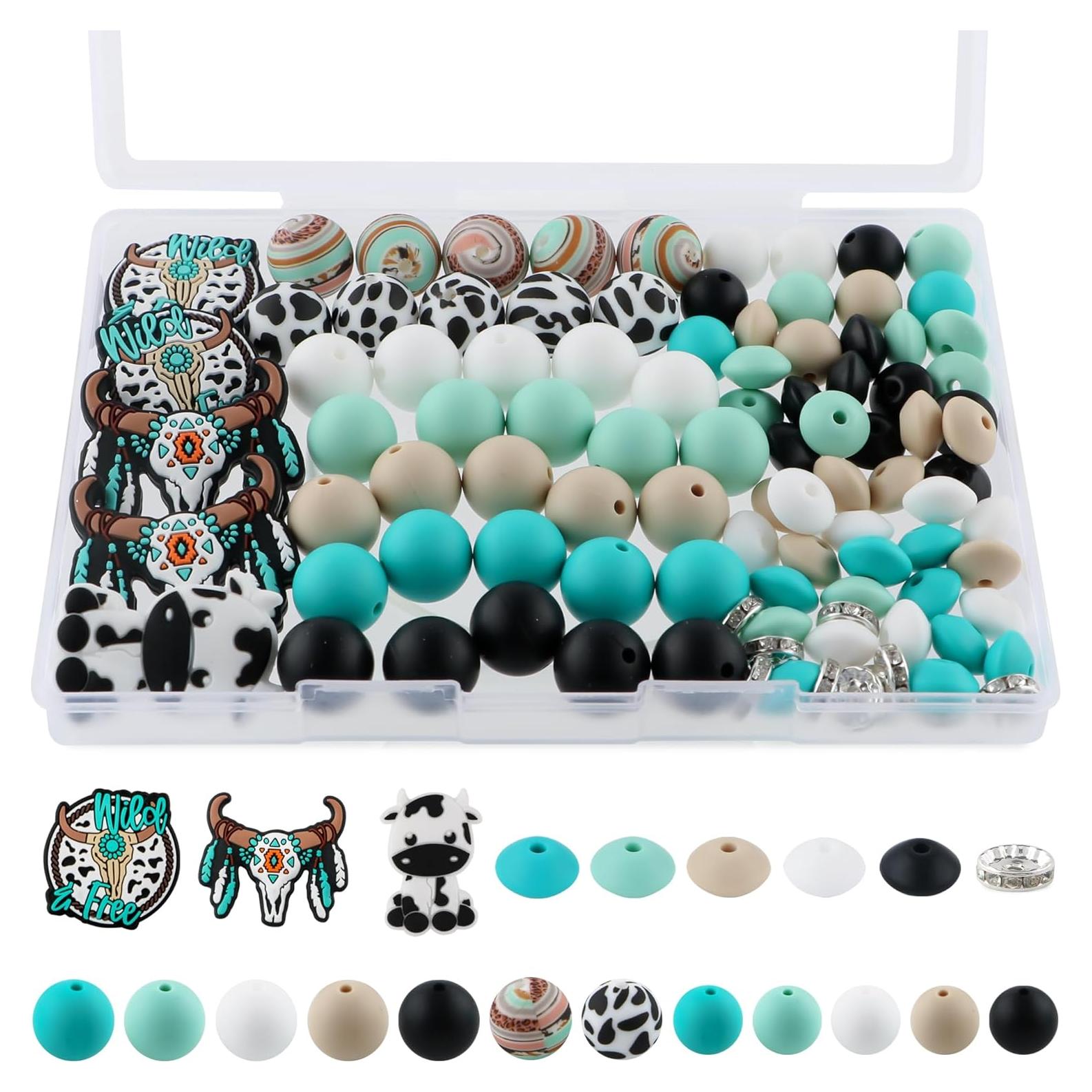 100 Perlas de Silicona HHCFAST Turquesa 15mm y 12mm para DIY