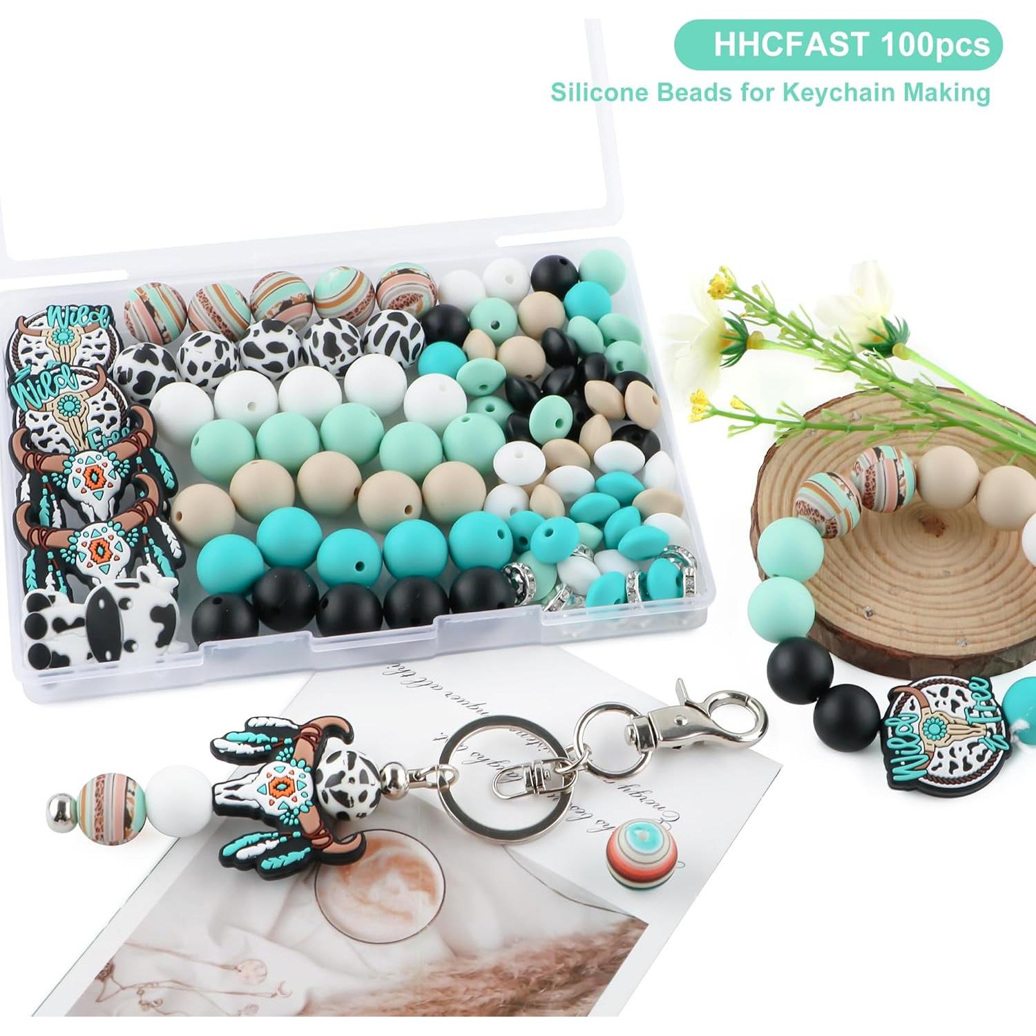 100 Perlas de Silicona HHCFAST Turquesa 15mm y 12mm para DIY