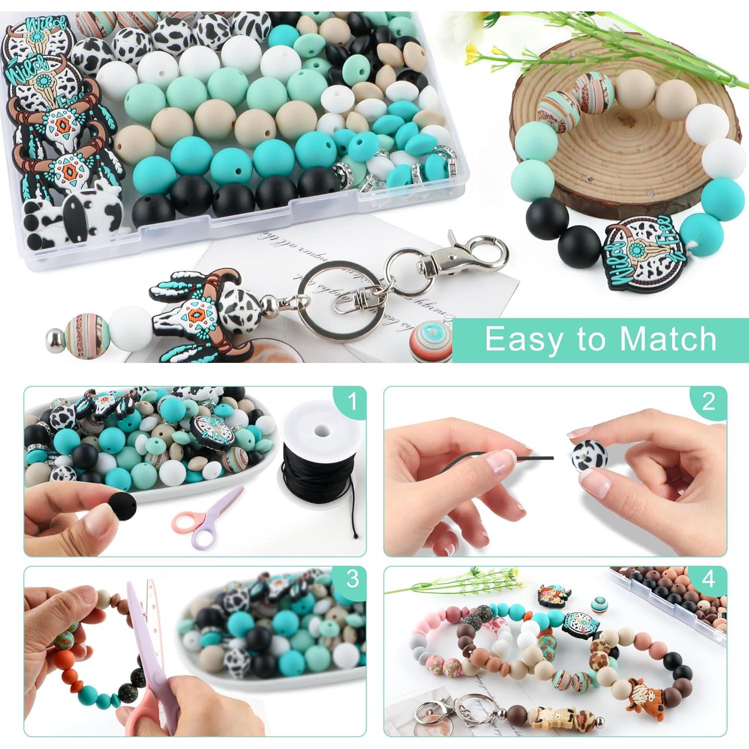 100 Perlas de Silicona HHCFAST Turquesa 15mm y 12mm para DIY