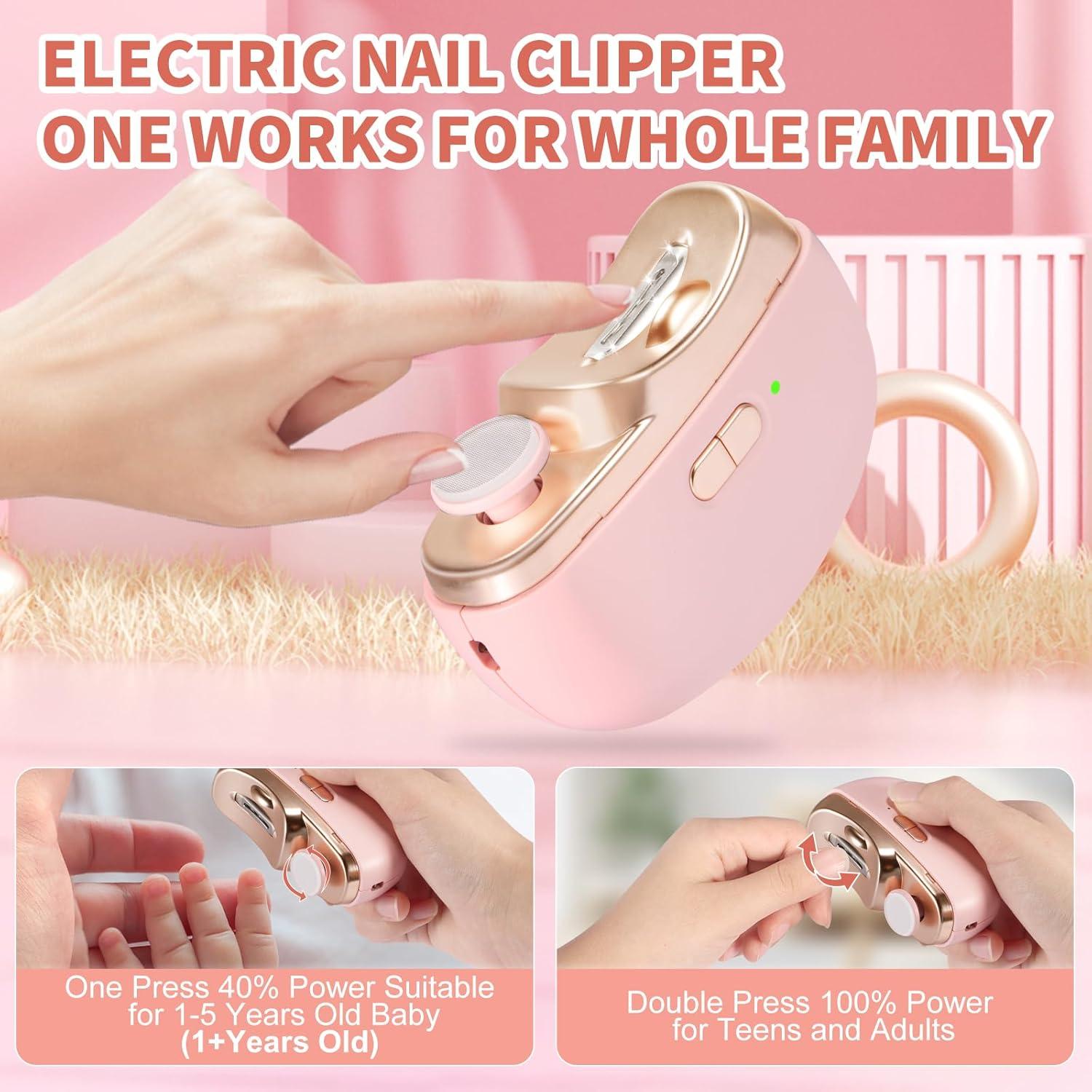 Cortador de Uñas Eléctrico TOPIEI Rosa 3 en 1 con Luz LED