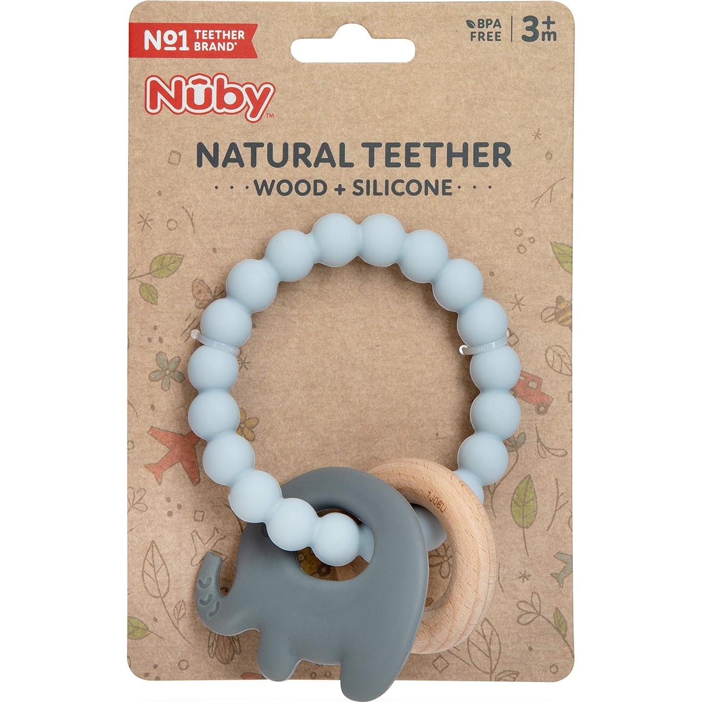 Mordedor de Dentición Nuby Elefante Gris 3M+ Madera y Silicona