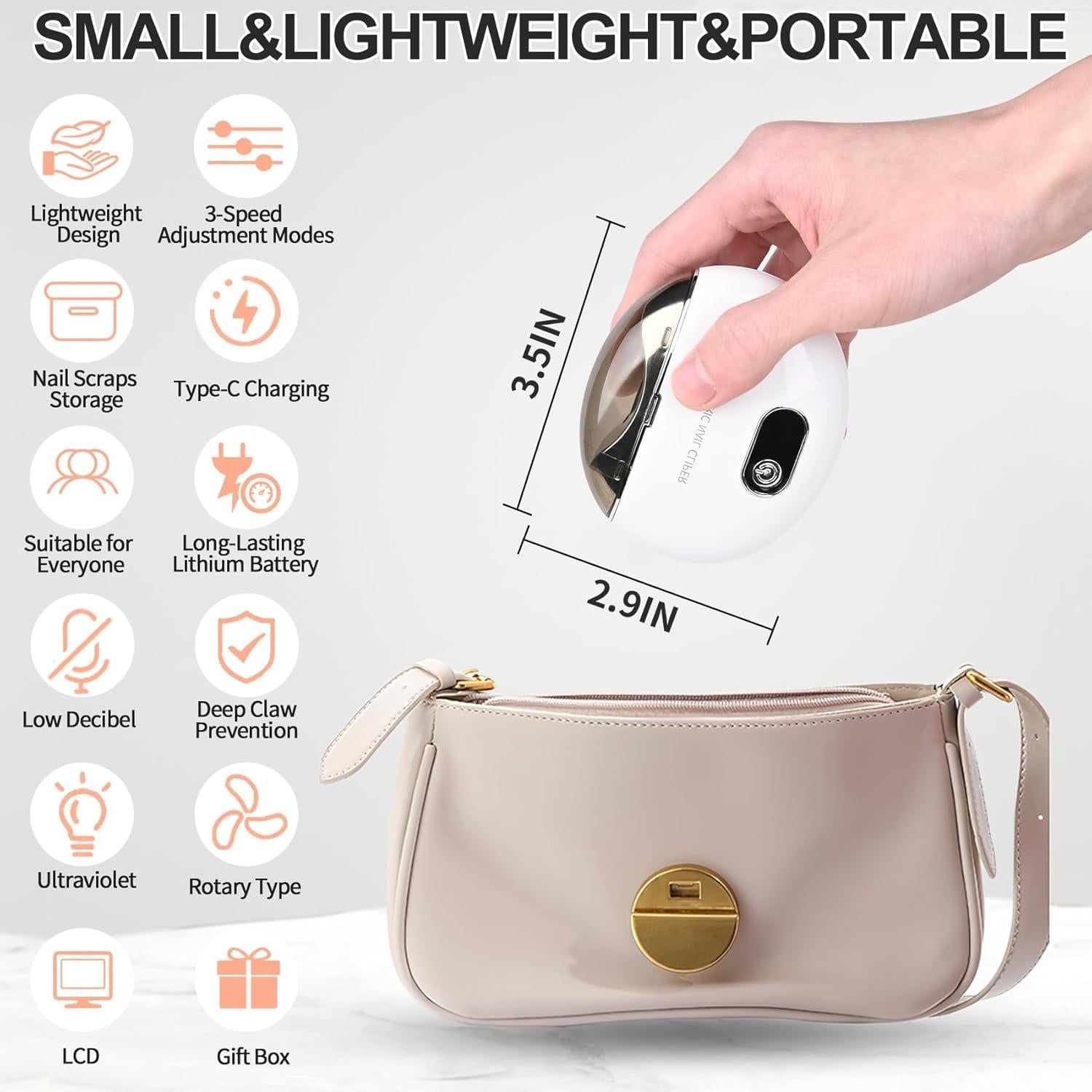 Cortador de Uñas Eléctrico Foleto Blanco, 3 Velocidades, USB