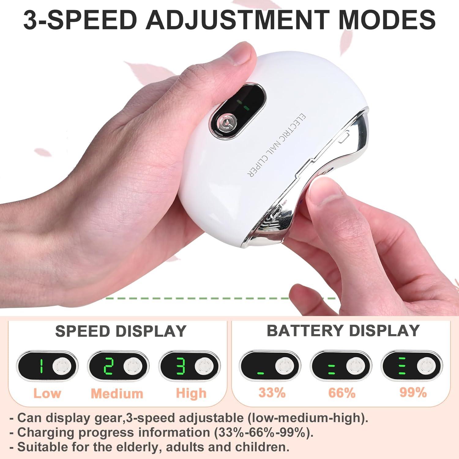 Cortador de Uñas Eléctrico Foleto Blanco, 3 Velocidades, USB