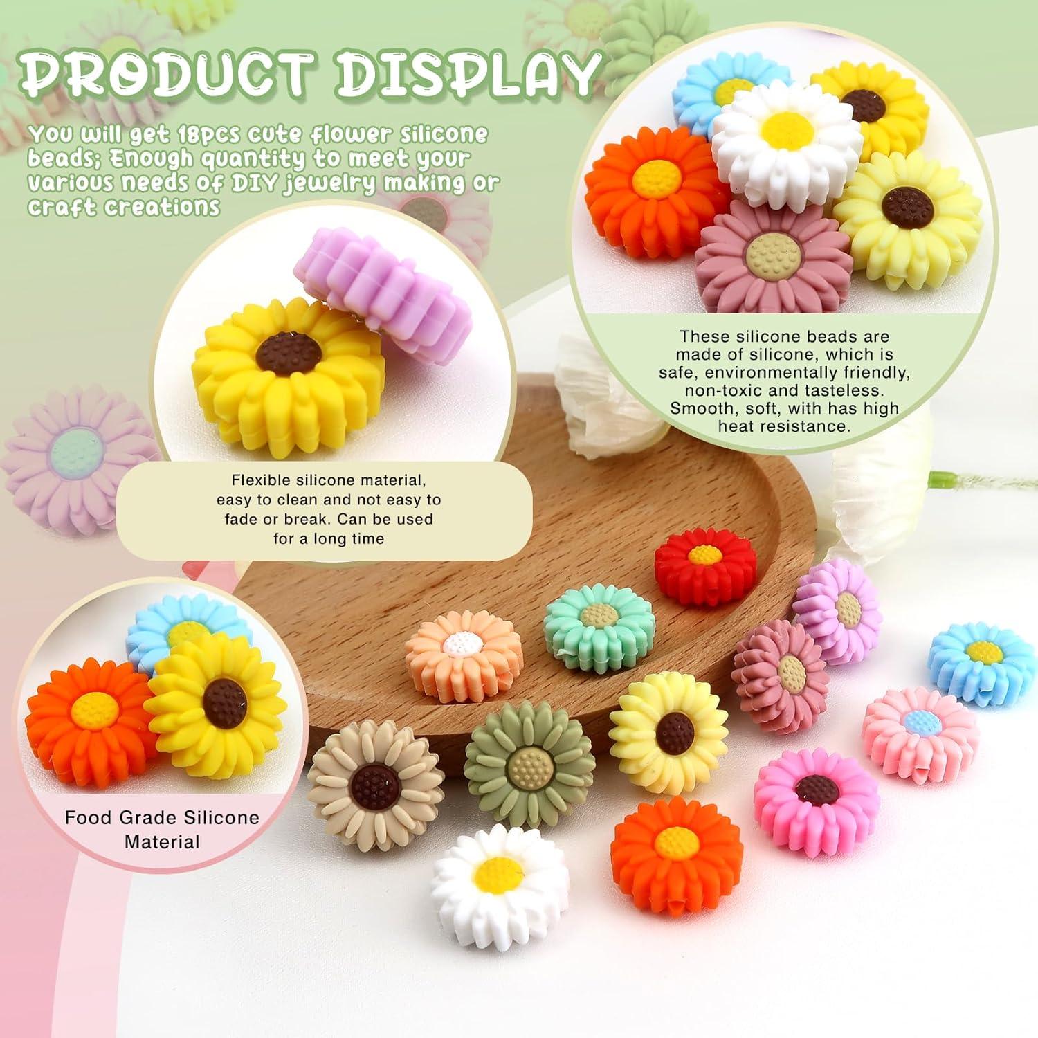 20 Perlas de Silicona Coloridas Flor Margarita TOAOB 20mm