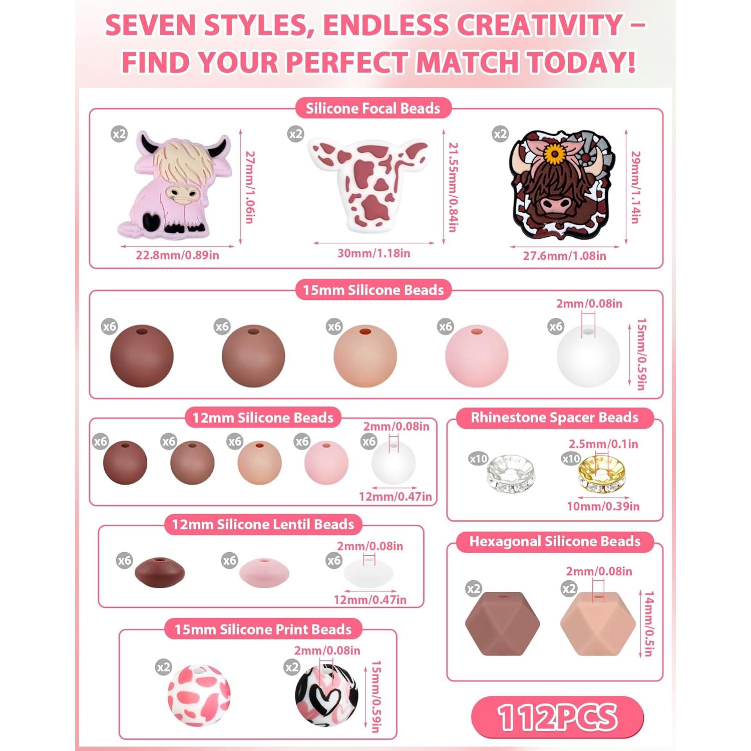 Kit de Cuentas de Silicona FIVEIZERO 112 Piezas Rosa Marrón