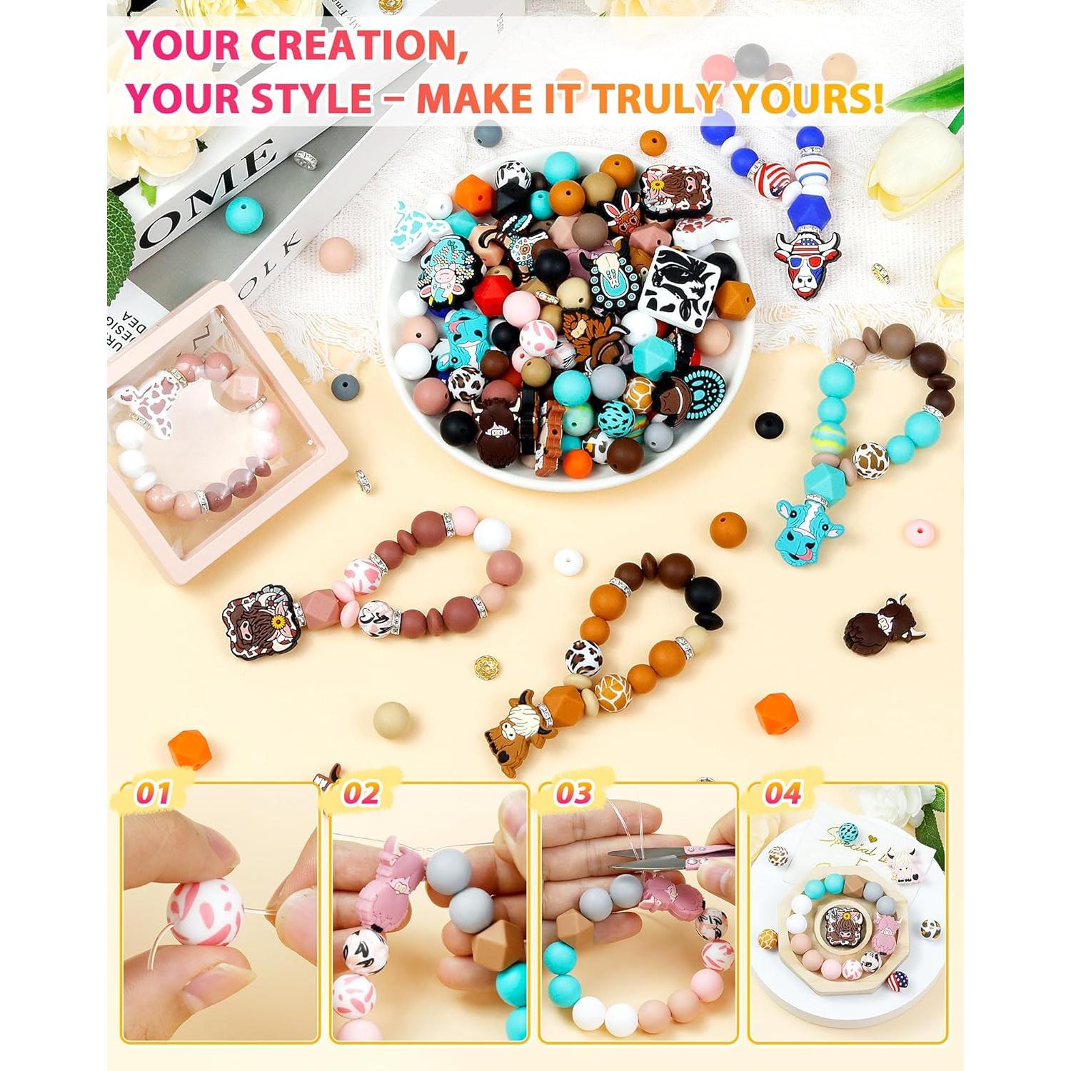 Kit de Cuentas de Silicona FIVEIZERO 112 Piezas Rosa Marrón