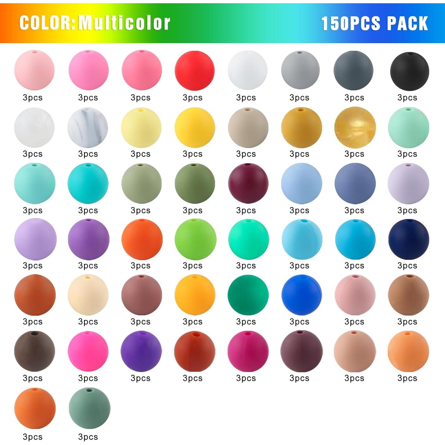 150 Perlas de Silicona Redondas 15mm Kovict Multicolor