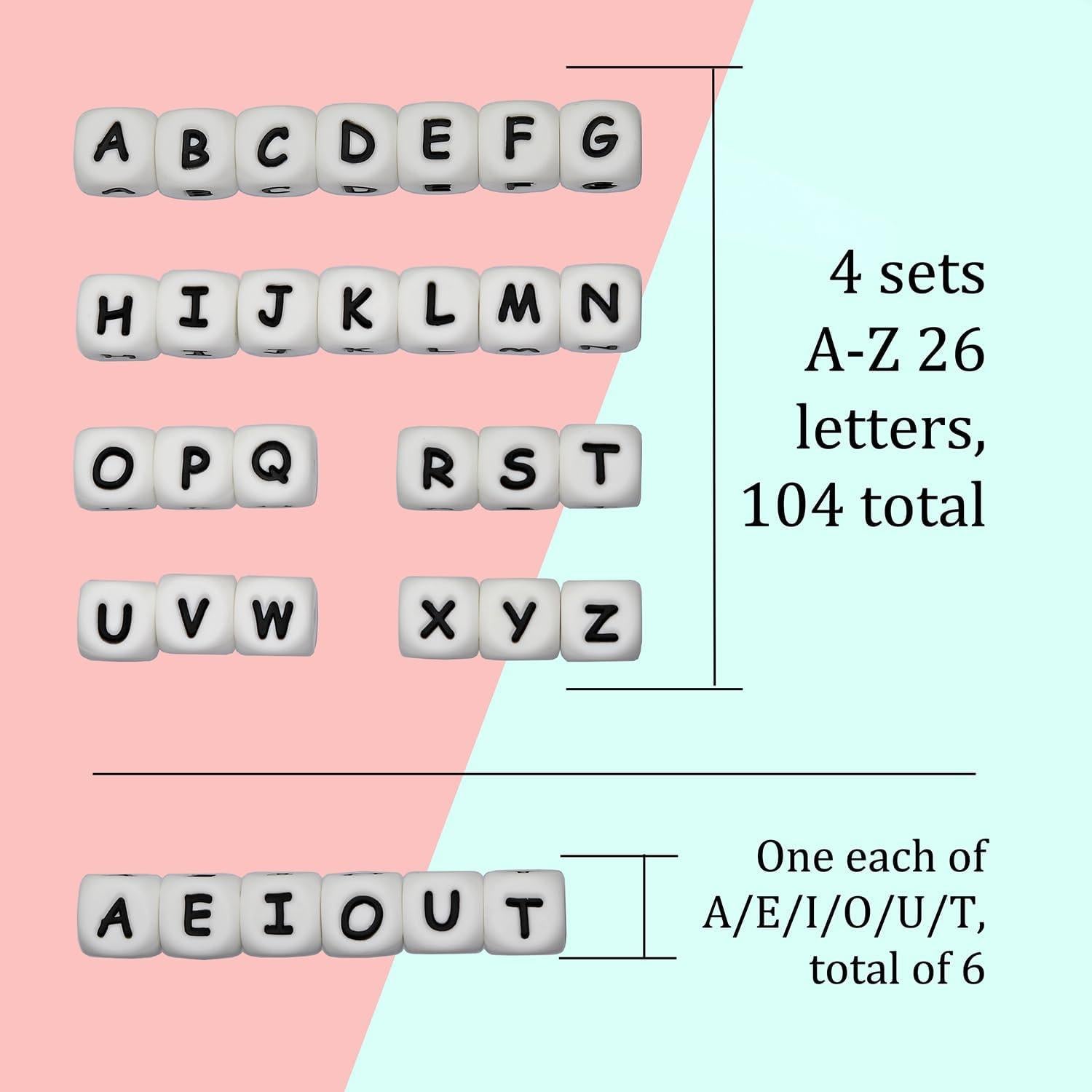 Perlas de Silicona Melius 110 Pcs Letras A-Z 12mm Blancas