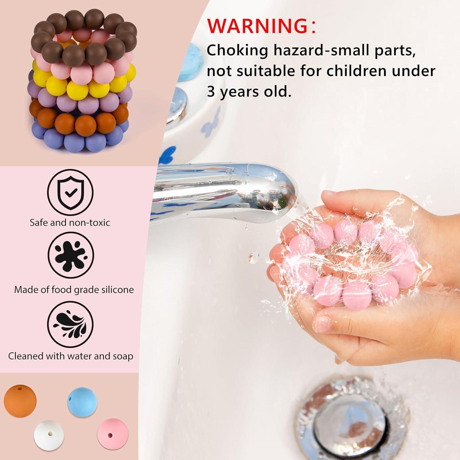 Perlas de Silicona 100 Pcs 15mm ASTARON 5 Colores Manualidades