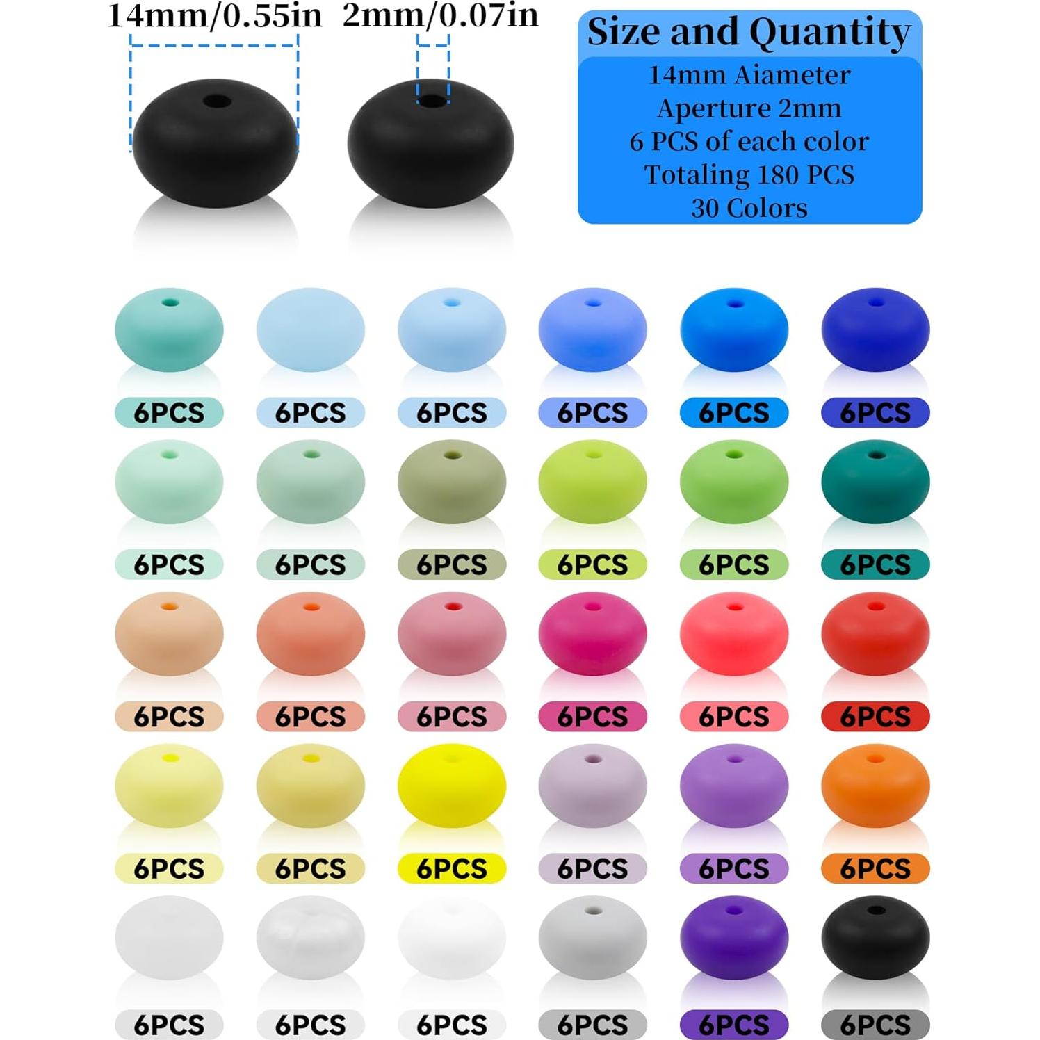 180 Perlas de Silicona FIVEIZERO 14mm en 30 Colores