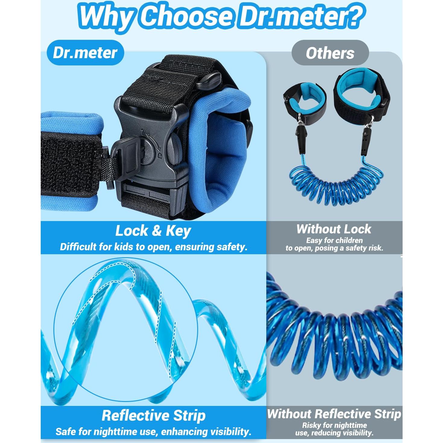 Correa de Seguridad para Niños Dr.meter 2 Paquetes 1.5m Naranja 2.5m Azul
