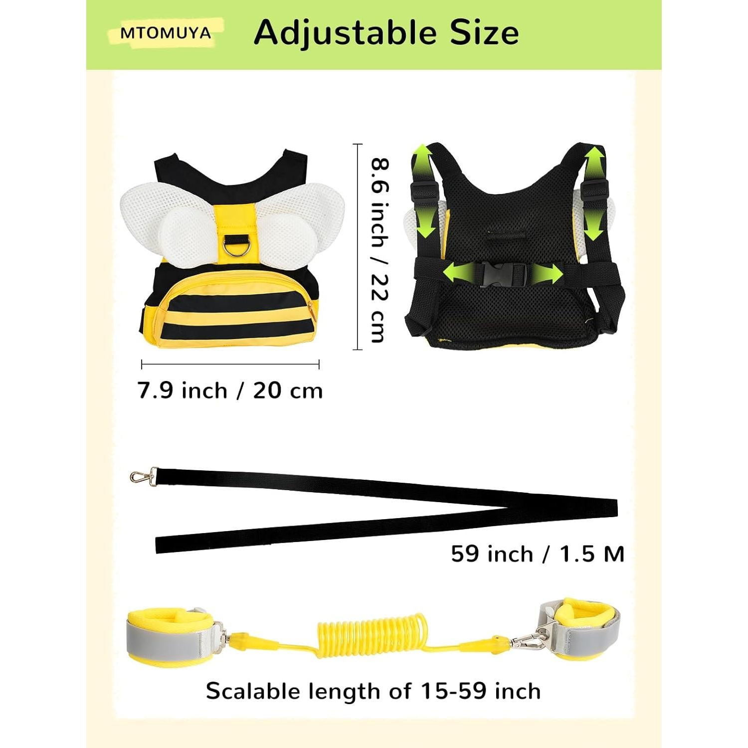 Arnés Antipérdida para Niños con Enlace de Muñeca - Abeja Amarilla