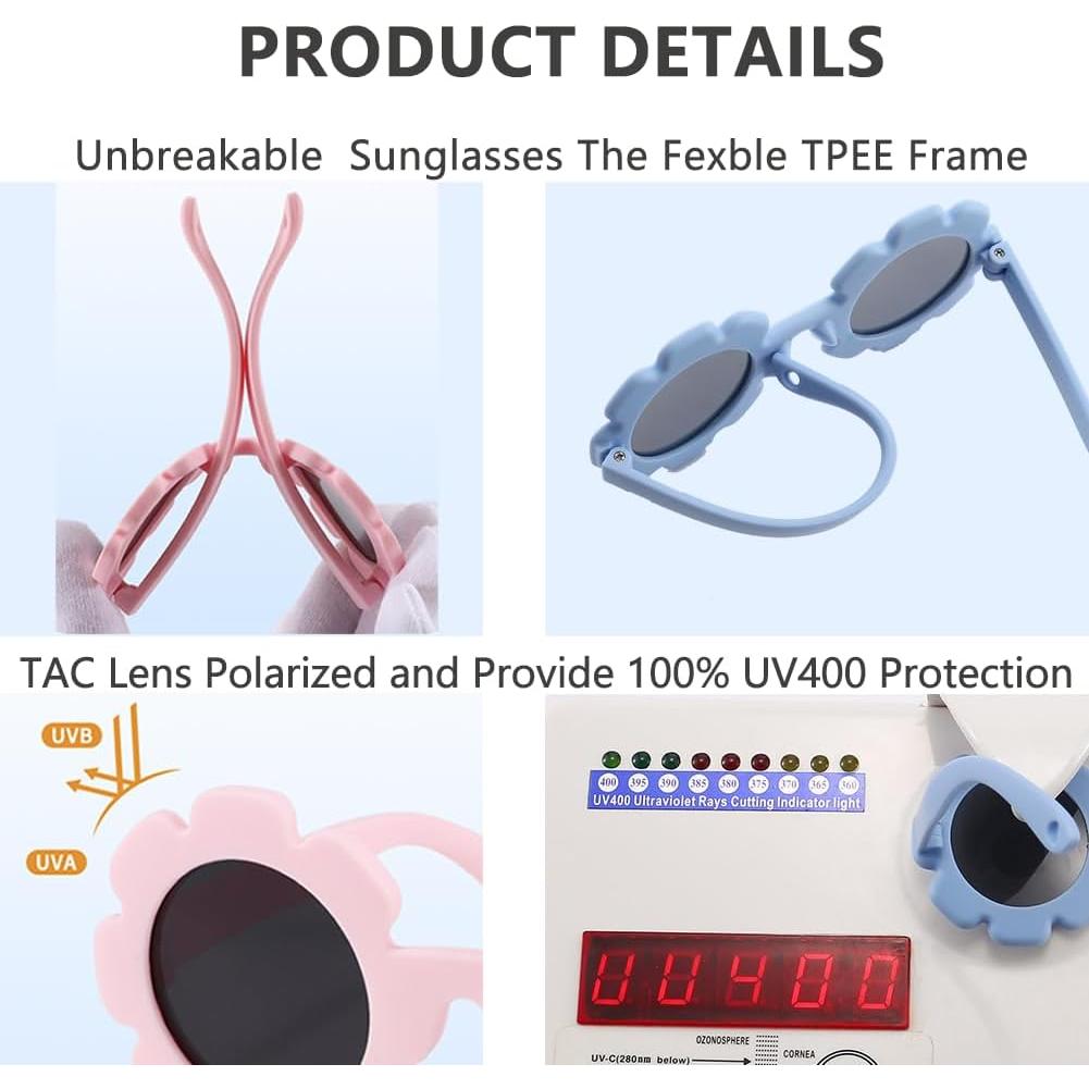 Gafas de sol polarizadas para bebés con correa ajustable - Rosa